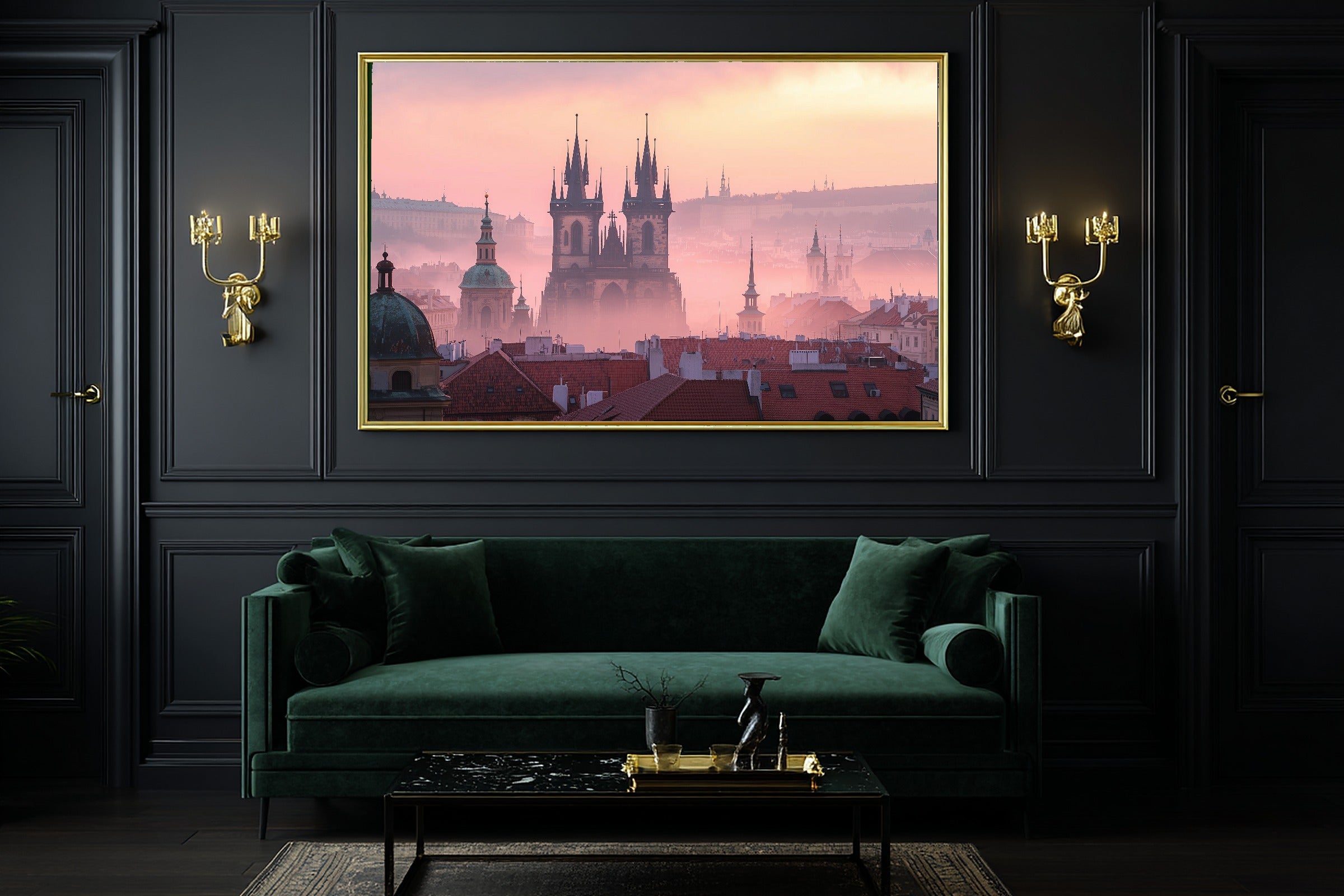 Soulful Prague Skyline Fog — Golden-Hour Skyline Wall Art, Warm Modern Loft Decor, Stretched Canvas, Ready to Hang — prague-skyline-fog-office-wall-art.jpg