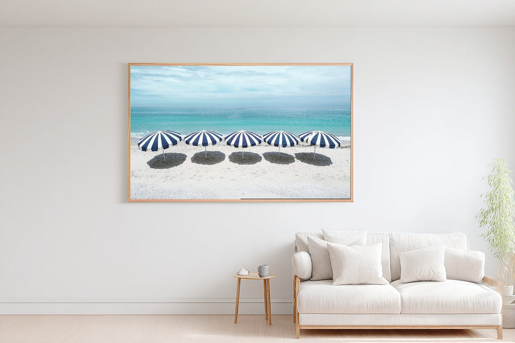 Dreamy Preppy Beach Umbrella Stripes — Sunlit Palm Wall Art, Warm Sunroom Decor, Stretched Canvas, Ready to Hang — preppy-beach-umbrella-stripes-bedroom-wall-art.jpg