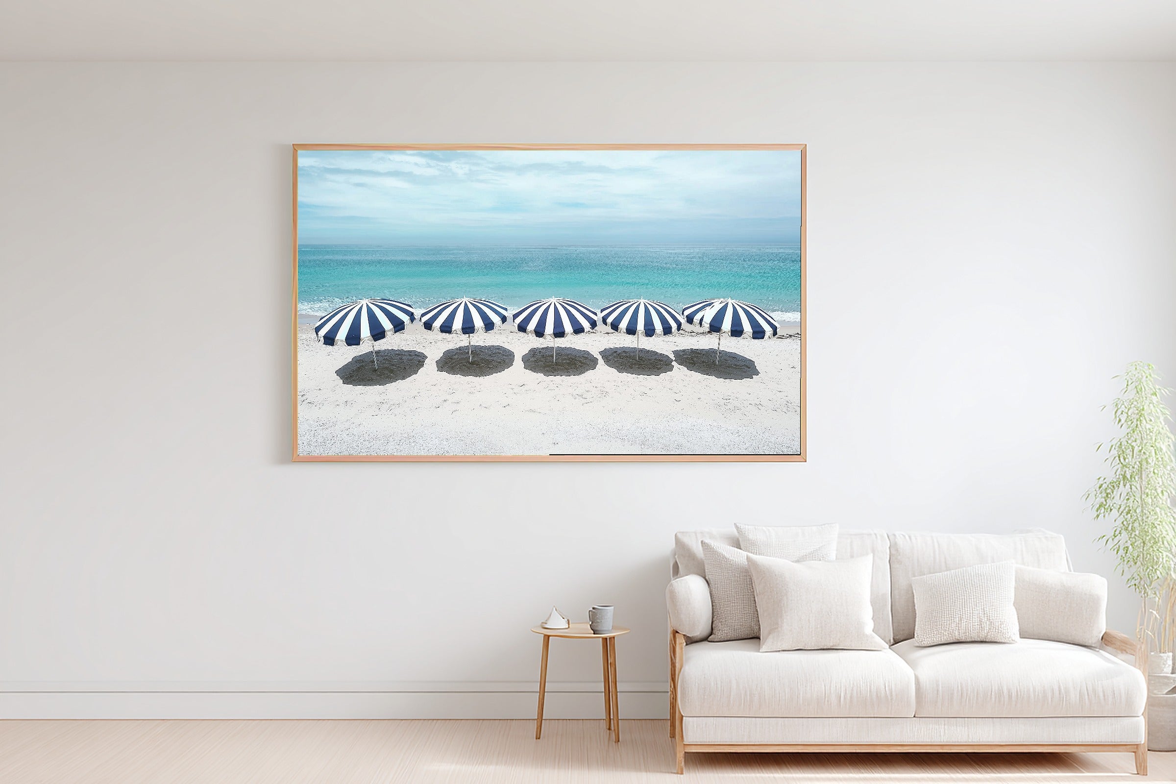 Dreamy Preppy Beach Umbrella Stripes — Sunlit Palm Wall Art, Warm Sunroom Decor, Stretched Canvas, Ready to Hang — preppy-beach-umbrella-stripes-bedroom-wall-art.jpg