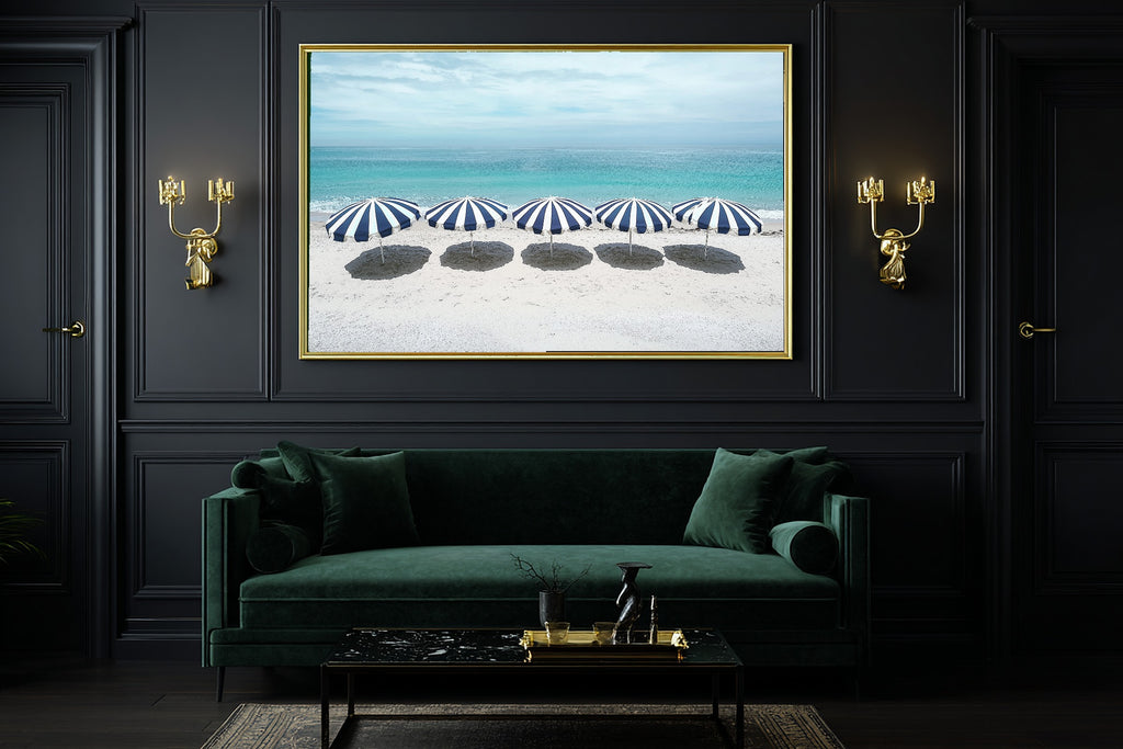 Dreamy Preppy Beach Umbrella Stripes — Sunlit Palm Wall Art, Warm Sunroom Decor, Stretched Canvas, Ready to Hang — preppy-beach-umbrella-stripes-office-wall-art.jpg