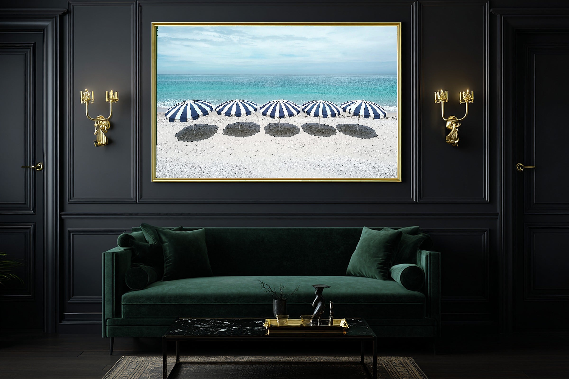 Dreamy Preppy Beach Umbrella Stripes — Sunlit Palm Wall Art, Warm Sunroom Decor, Stretched Canvas, Ready to Hang — preppy-beach-umbrella-stripes-office-wall-art.jpg
