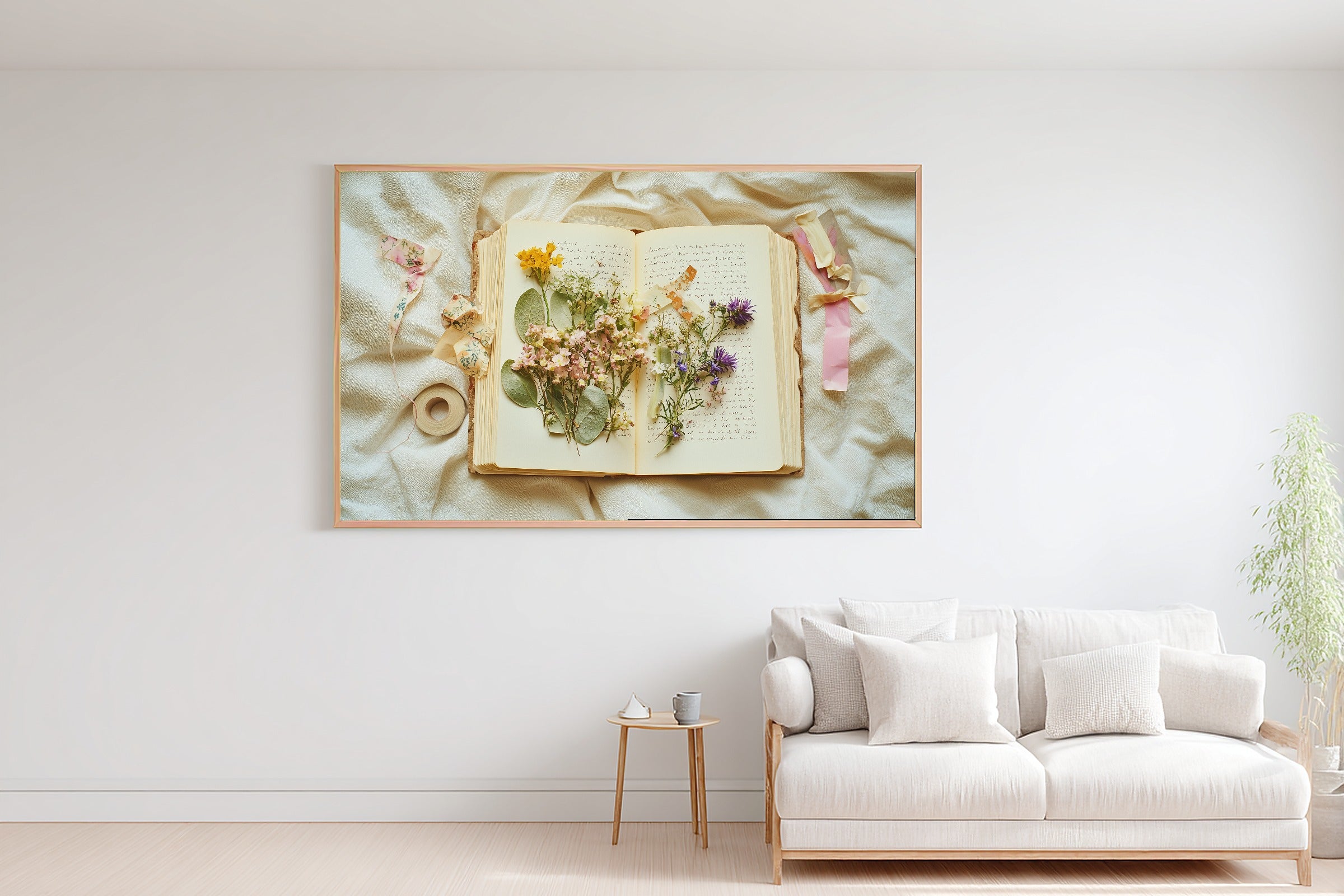 Pressed Flower Journal Spread Canvas Wall Art for the Bedroom, Vintage Botanical Watercolor, Fresh Botanical Feel, Mother's Day Gift Idea — pressed-flower-journal-spread-bedroom-wall-art.jpg