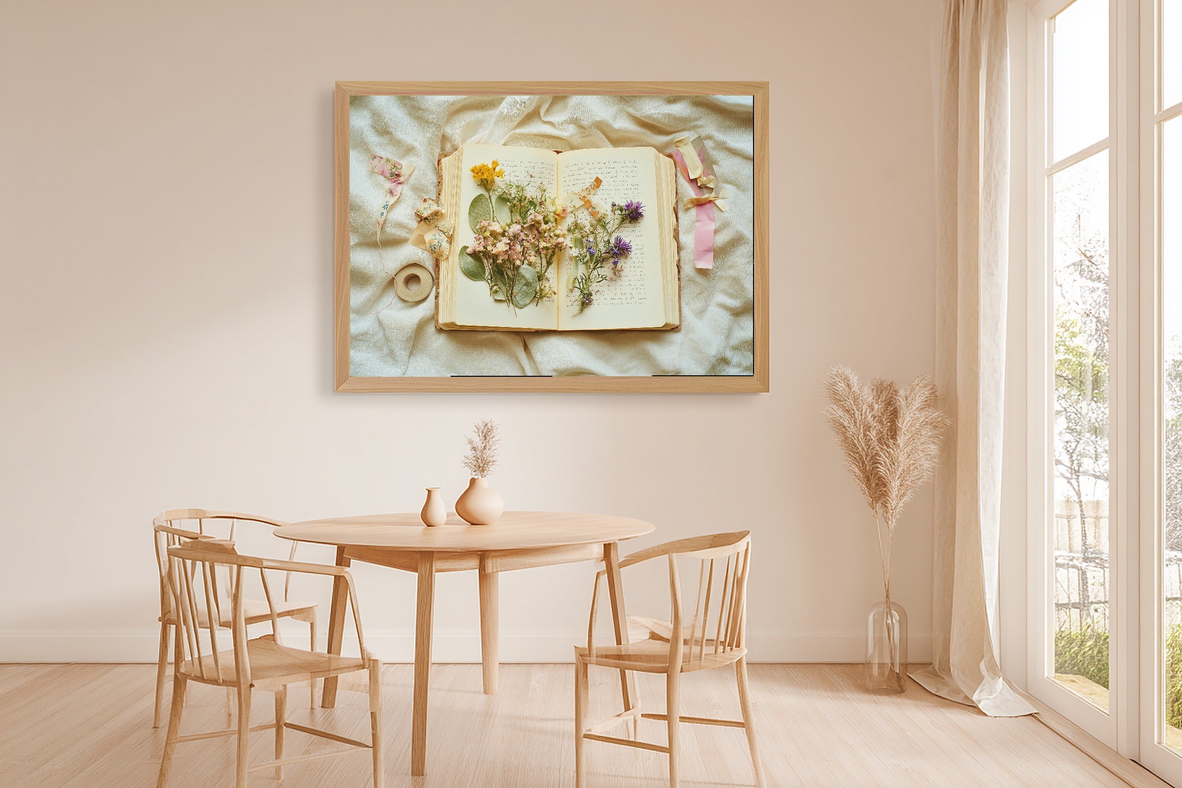 Pressed Flower Journal Spread Canvas Wall Art for the Bedroom, Vintage Botanical Watercolor, Fresh Botanical Feel, Mother's Day Gift Idea — pressed-flower-journal-spread-dining-room-wall-art.jpg