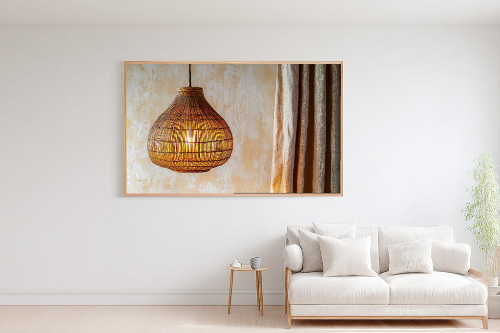 Rattan Pendant Cream Wall Museum-Quality Canvas, Cozy Neutral Palette Home Decor Print, Bedroom Wall Art, Gift Under 100 — rattan-pendant-cream-wall-bedroom-wall-art.jpg