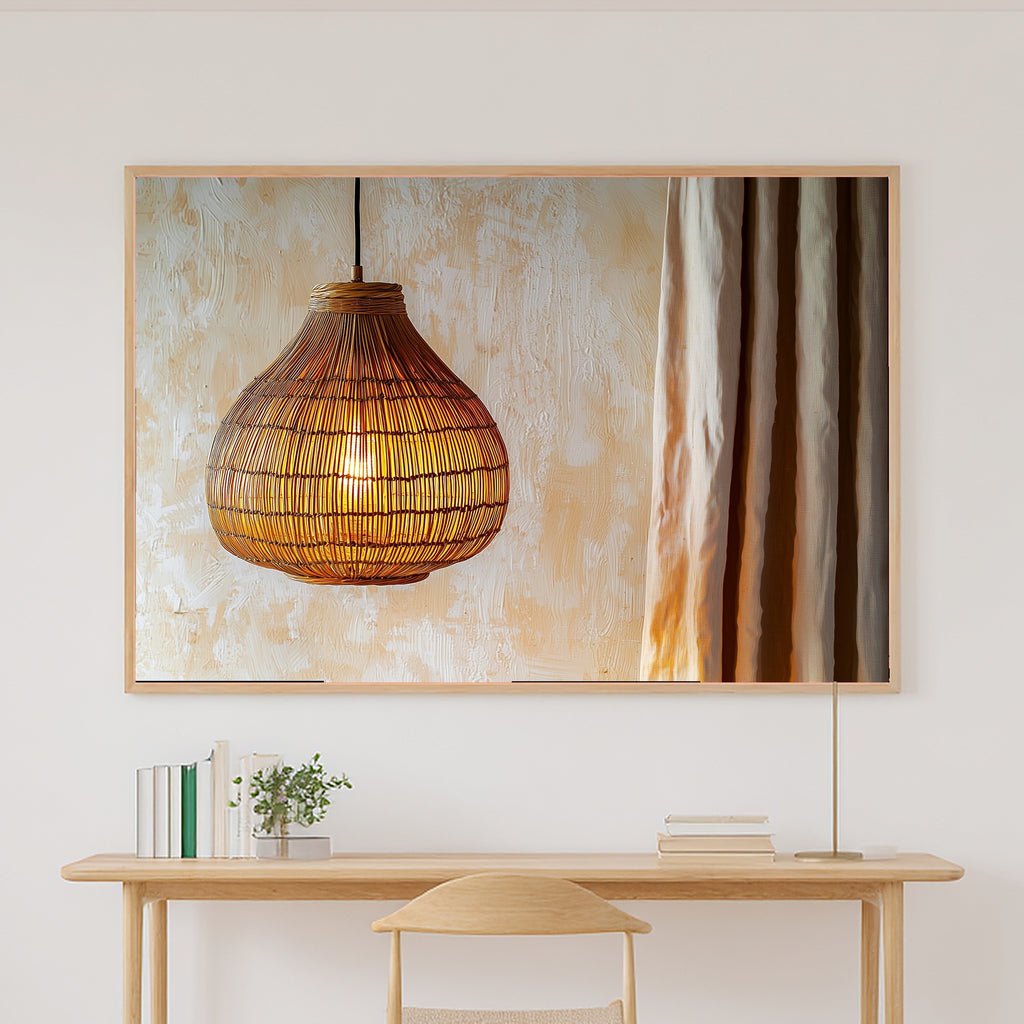 Rattan Pendant Cream Wall Museum-Quality Canvas, Cozy Neutral Palette Home Decor Print, Bedroom Wall Art, Gift Under 100 — rattan-pendant-cream-wall-canvas-print.jpg
