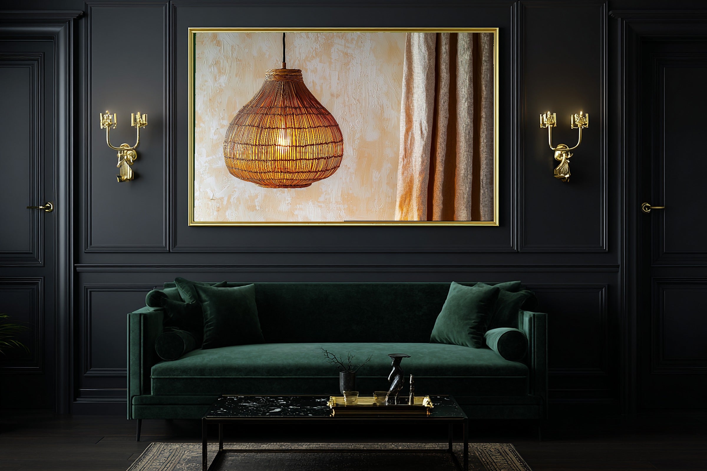 Rattan Pendant Cream Wall Museum-Quality Canvas, Cozy Neutral Palette Home Decor Print, Bedroom Wall Art, Gift Under 100 — rattan-pendant-cream-wall-office-wall-art.jpg