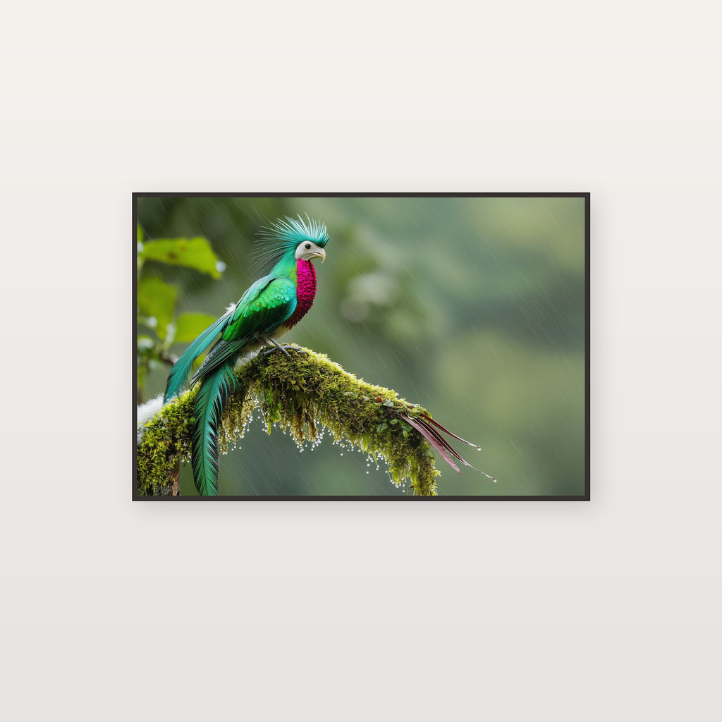 Quetzal Canvas Wall Art | Resplendent Bird Mossy Branch Print, Tropical Decor, Stretched Canvas — resplendent-quetzal-mossy-canvas-print.jpg