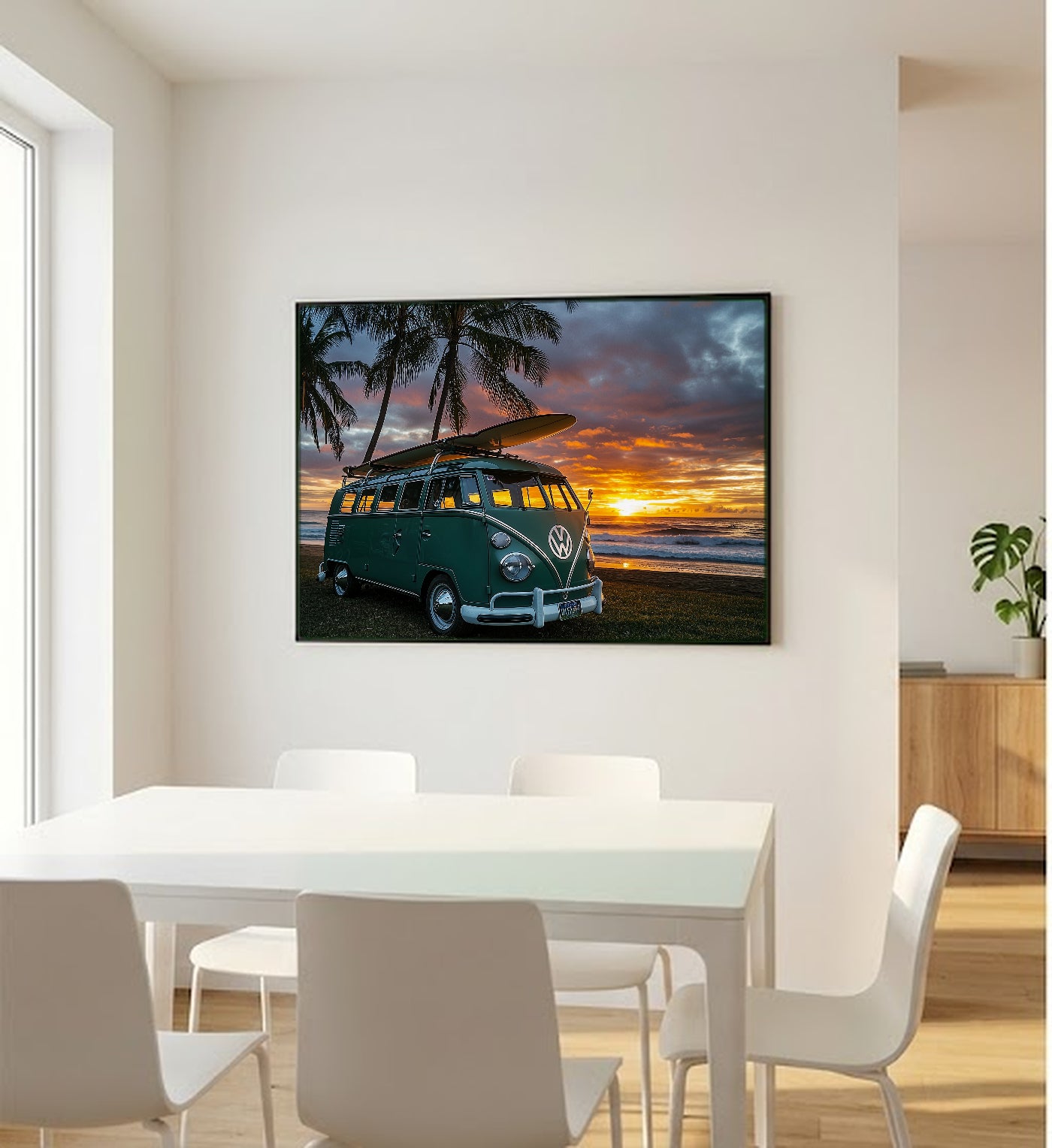 Retro Surfer Van Canvas Wall Art | Beach Sunset Print, 70s Coastal Decor, Stretched Canvas — retro-surfer-van-beach-bedroom-wall-art.jpg