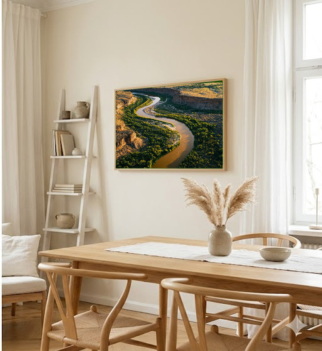 Rio Grande Canvas Wall Art | Aerial Meander Print, Southwest Decor, Stretched Canvas — rio-grande-aerial-meander-dining-room-wall-art.jpg