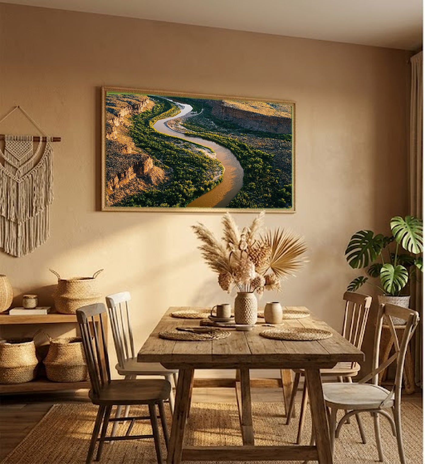 Rio Grande Canvas Wall Art | Aerial Meander Print, Southwest Decor, Stretched Canvas — rio-grande-aerial-meander-hallway-wall-art.jpg