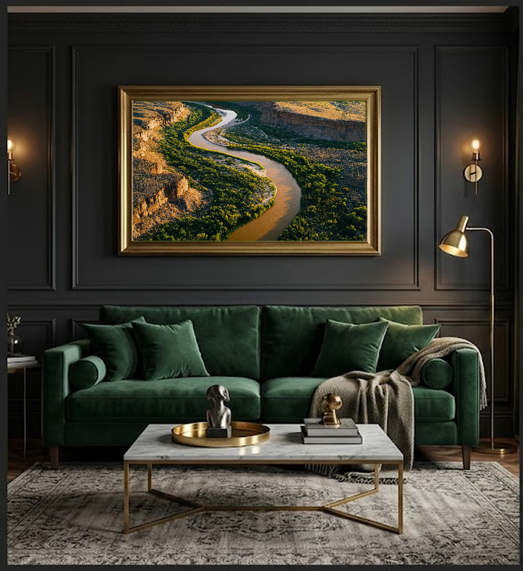 Rio Grande Canvas Wall Art | Aerial Meander Print, Southwest Decor, Stretched Canvas — rio-grande-aerial-meander-office-wall-art.jpg