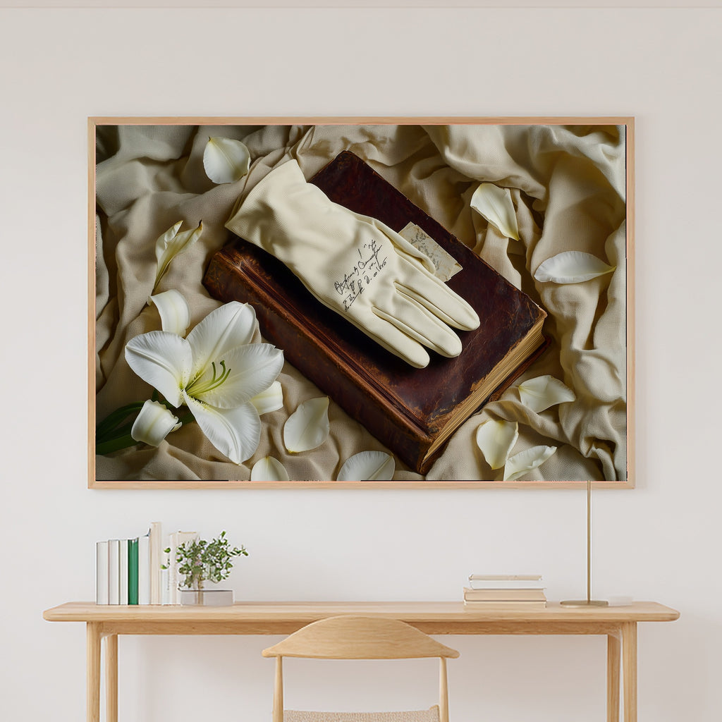 Romantic Glove Lily Letter Study Stretched Canvas Print, Soft Painterly Print Art Print, Modern Bedroom Art, Mother's Day Gift Idea — romantic-glove-lily-letter-study-canvas-print.jpg