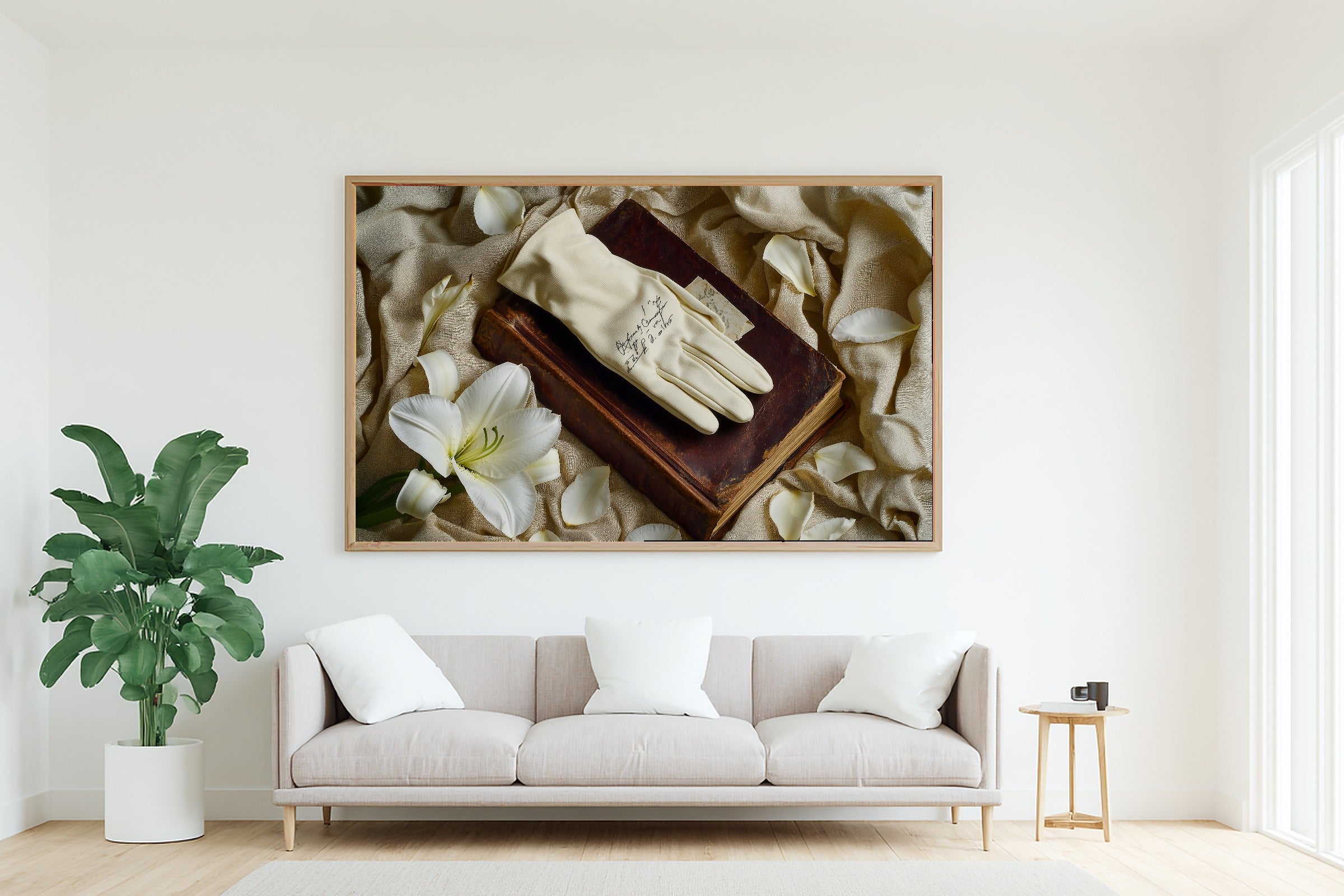 Romantic Glove Lily Letter Study Stretched Canvas Print, Soft Painterly Print Art Print, Modern Bedroom Art, Mother's Day Gift Idea — romantic-glove-lily-letter-study-living-room-wall-art.jpg