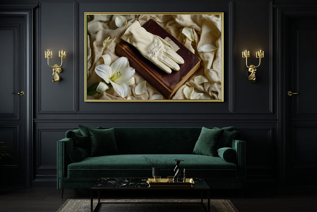 Romantic Glove Lily Letter Study Stretched Canvas Print, Soft Painterly Print Art Print, Modern Bedroom Art, Mother's Day Gift Idea — romantic-glove-lily-letter-study-office-wall-art.jpg