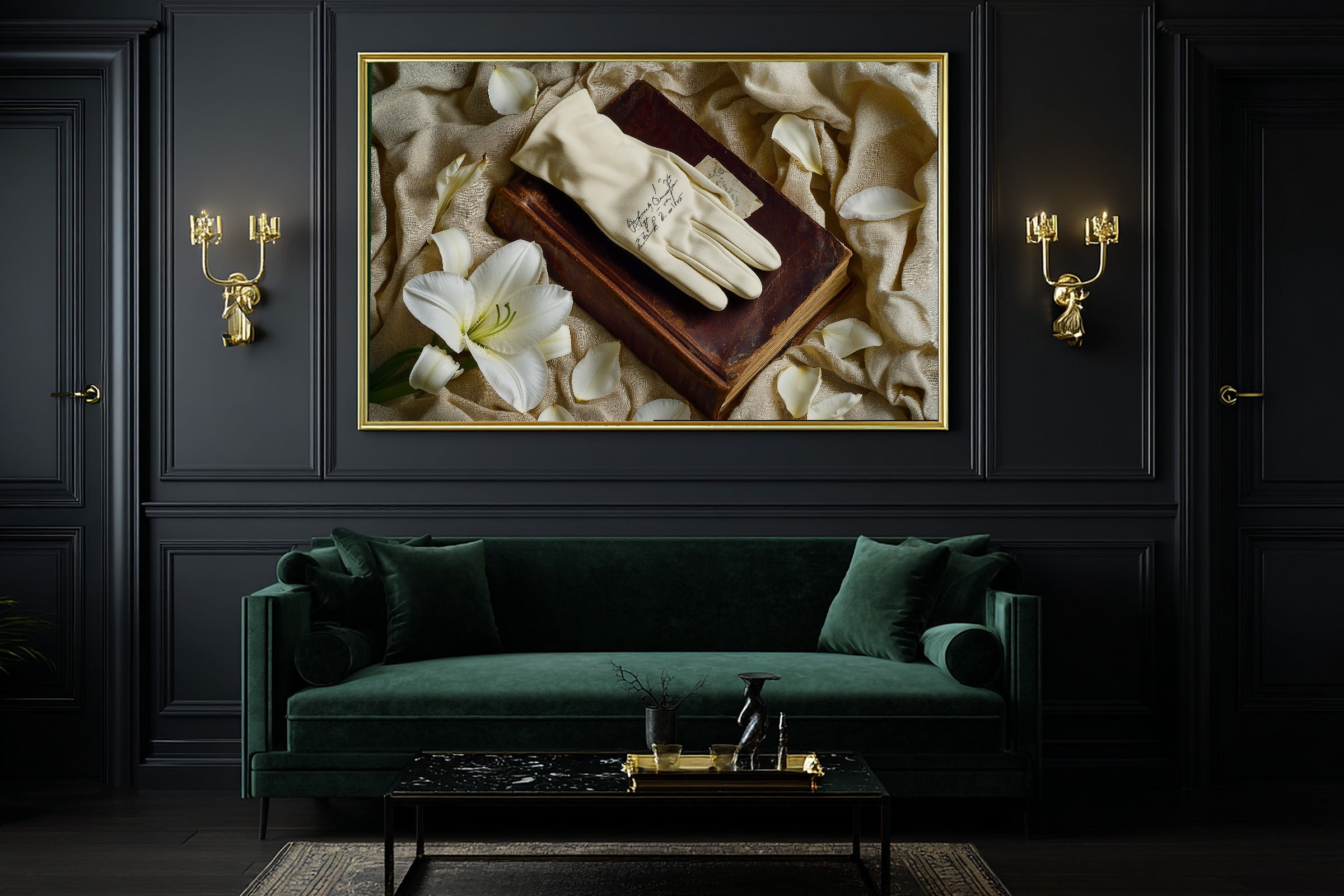 Romantic Glove Lily Letter Study Stretched Canvas Print, Soft Painterly Print Art Print, Modern Bedroom Art, Mother's Day Gift Idea — romantic-glove-lily-letter-study-office-wall-art.jpg