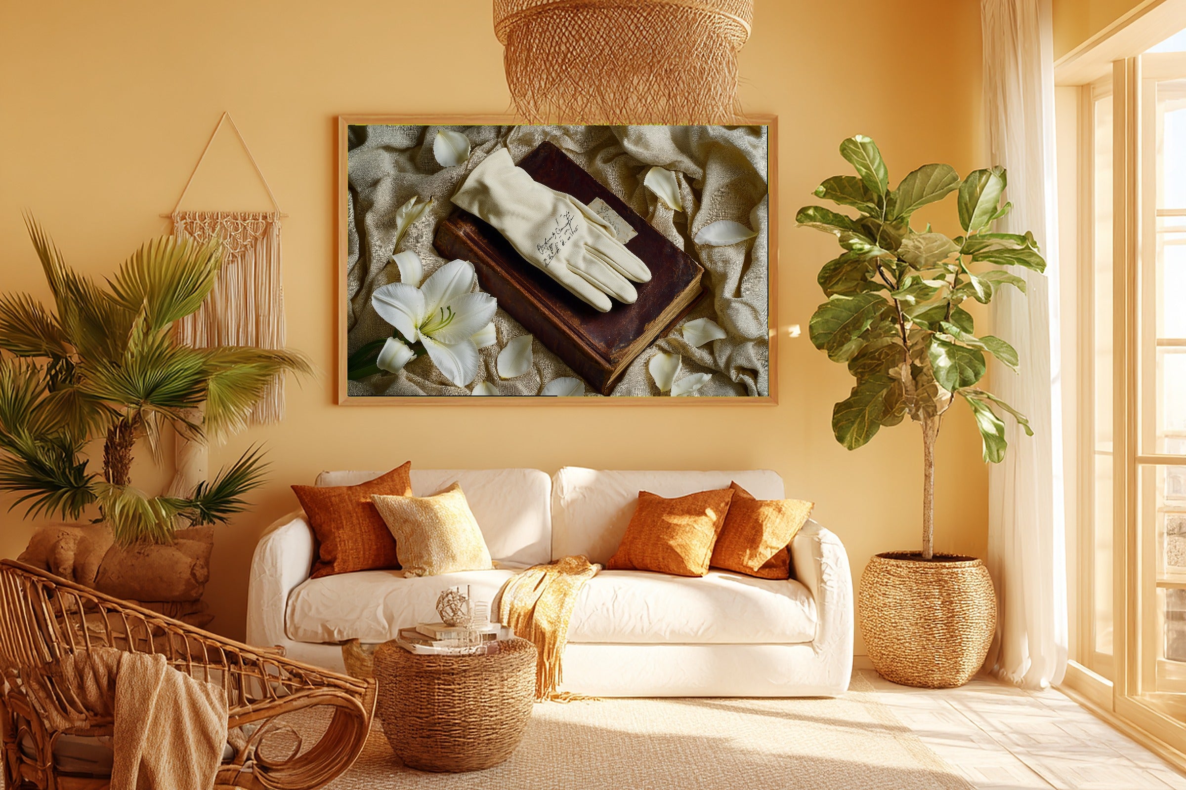 Romantic Glove Lily Letter Study Stretched Canvas Print, Soft Painterly Print Art Print, Modern Bedroom Art, Mother's Day Gift Idea — romantic-glove-lily-letter-study-room-5-wall-art.jpg