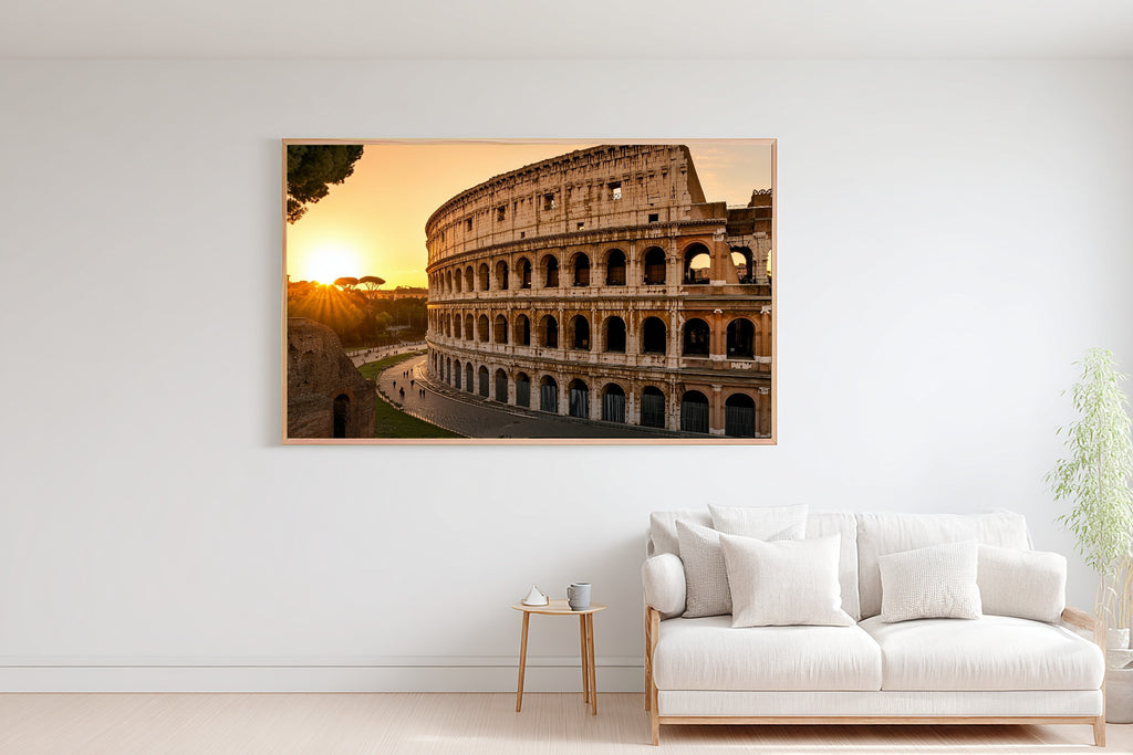 Golden-Hour Skyline Rome Colosseum Golden Art Print — Warm Decor for the Modern Loft, Stretched Canvas the City Wanderer Will Love — rome-colosseum-golden-bedroom-wall-art.jpg