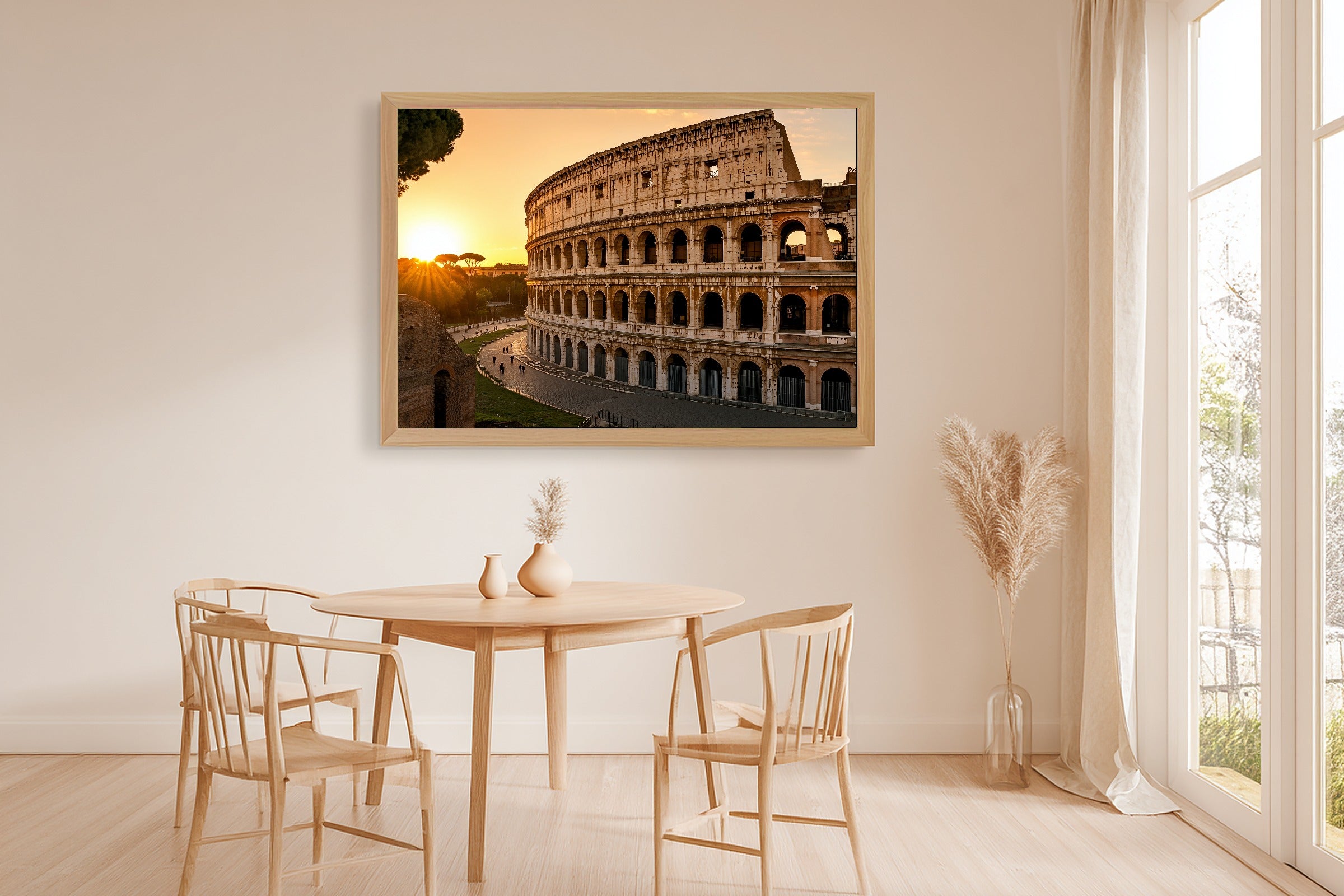 Golden-Hour Skyline Rome Colosseum Golden Art Print — Warm Decor for the Modern Loft, Stretched Canvas the City Wanderer Will Love — rome-colosseum-golden-dining-room-wall-art.jpg