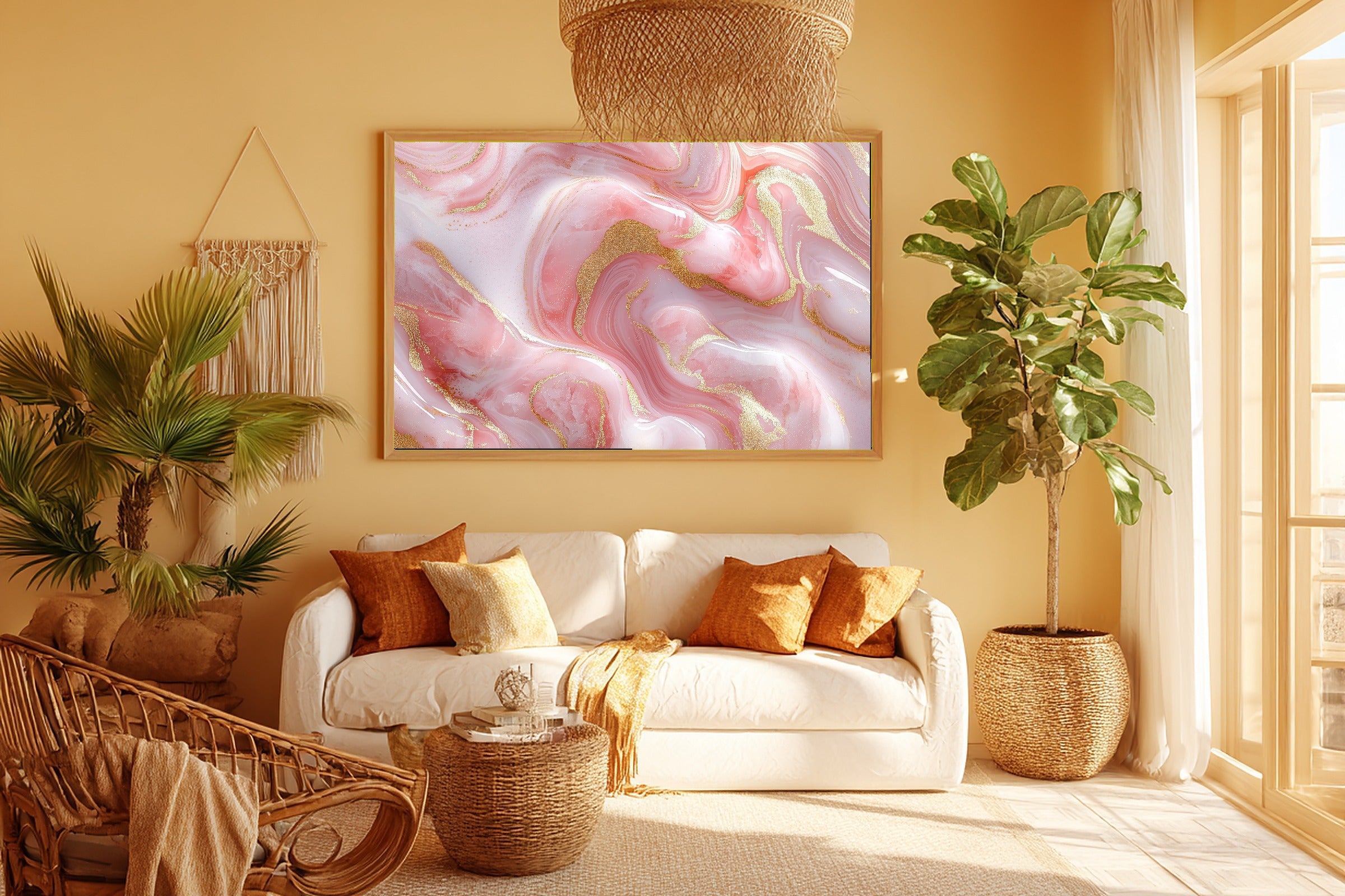 Gilded Painterly Rose Quartz Gold Veins Canvas Wall Art — Luxe Print for the Home Office, A Gift the Modern-Home Friend Will Adore — rose-quartz-gold-veins-room-5-wall-art.jpg