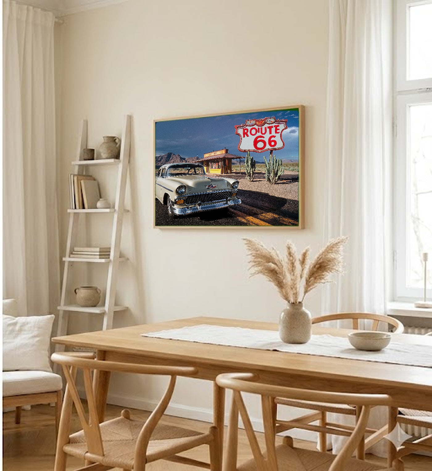Route 66 Canvas Wall Art | Vintage Americana Poster Print, Roadtrip Decor, Stretched Canvas — route-66-americana-poster-dining-room-wall-art.jpg