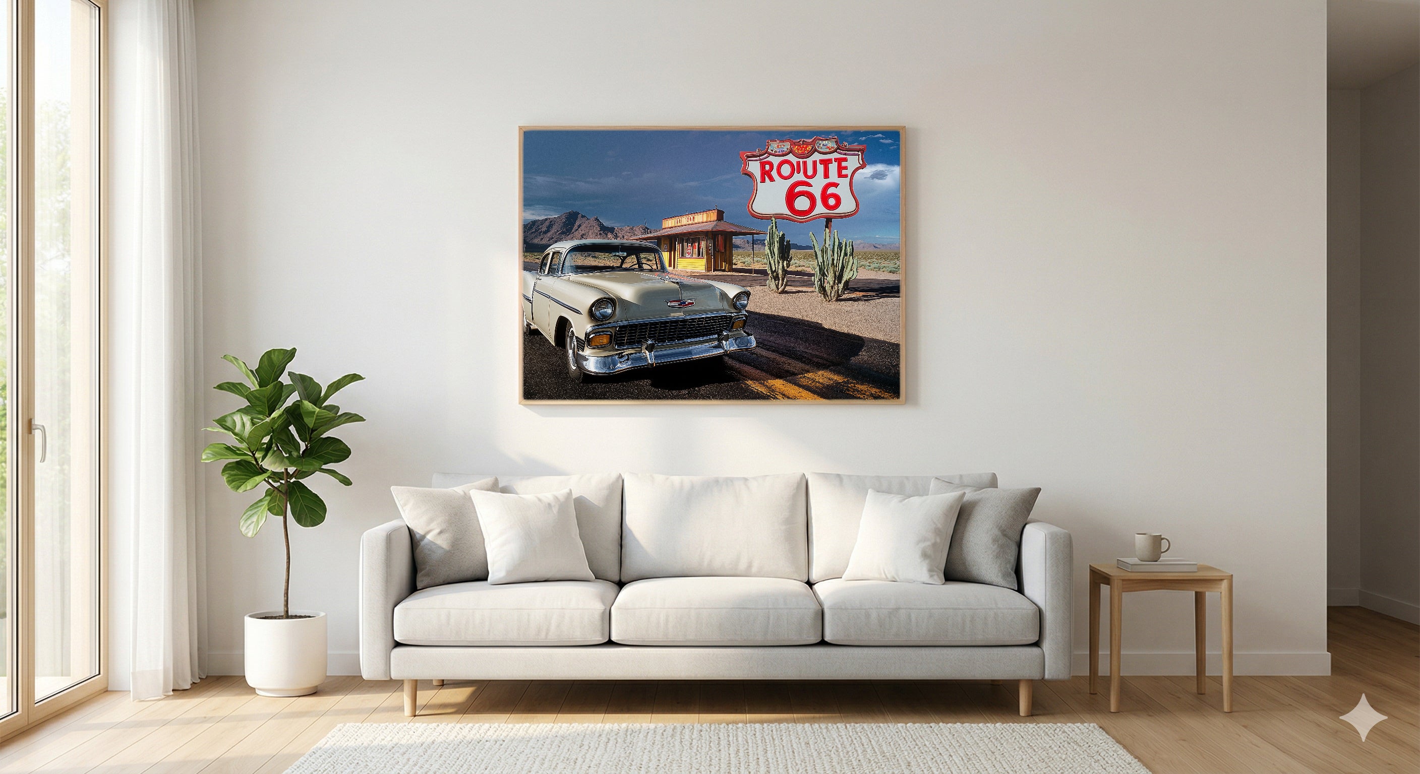 Route 66 Canvas Wall Art | Vintage Americana Poster Print, Roadtrip Decor, Stretched Canvas — route-66-americana-poster-living-room-wall-art.jpg