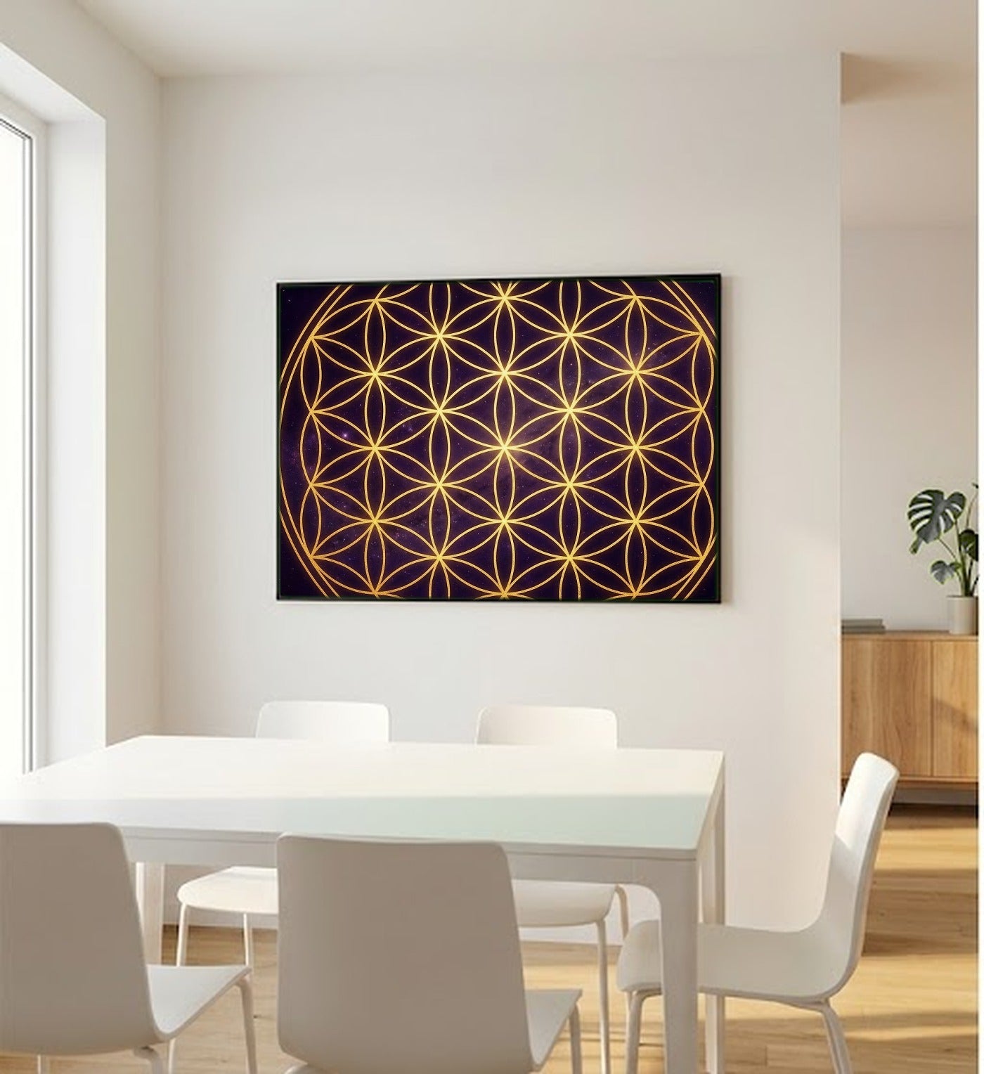 Flower of Life Canvas Wall Art - Sacred Geometry Print, Universal Spiritual, Meditation Decor, Stretched Canvas — bedroom