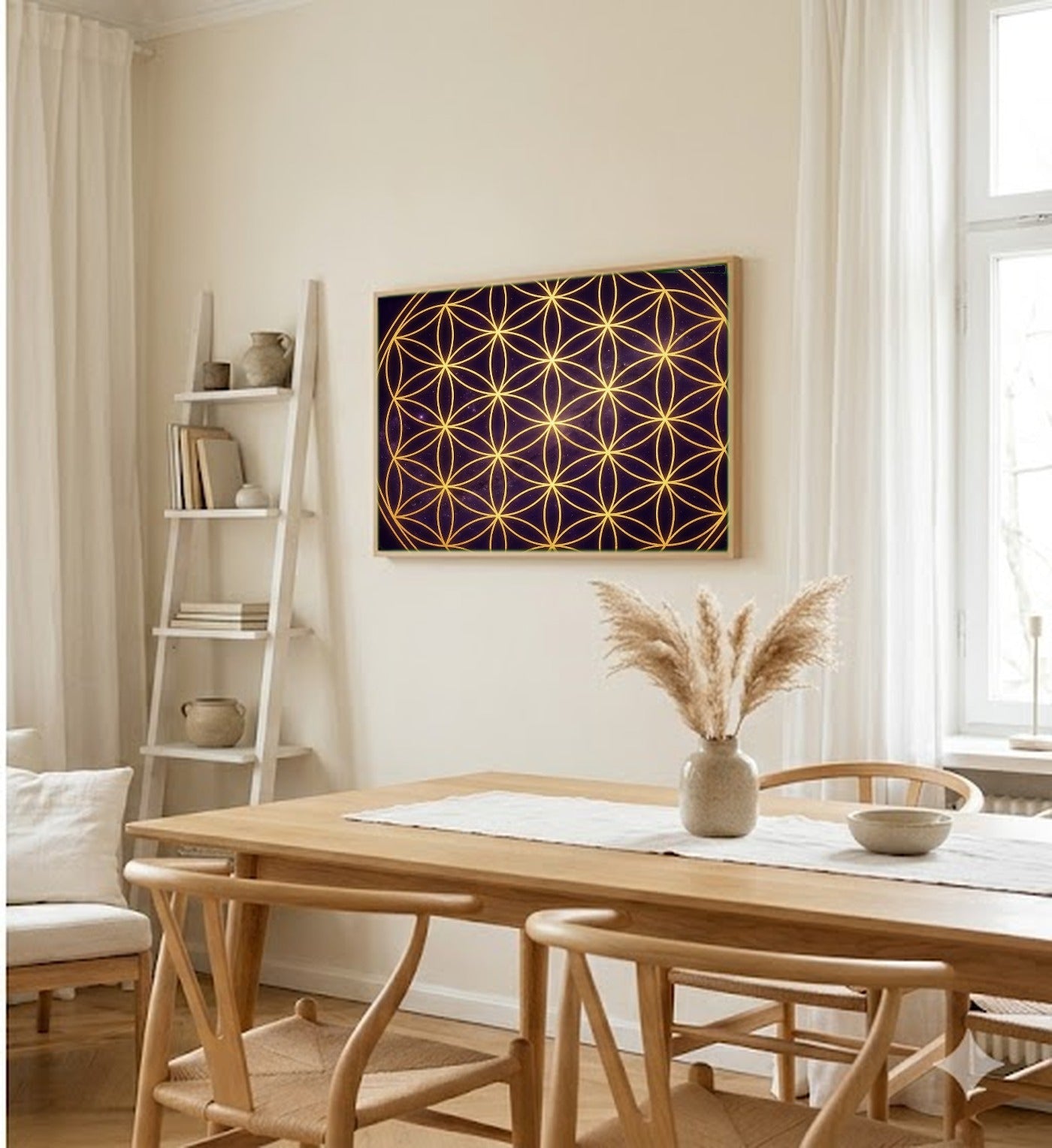 Flower of Life Canvas Wall Art - Sacred Geometry Print, Universal Spiritual, Meditation Decor, Stretched Canvas — dining room