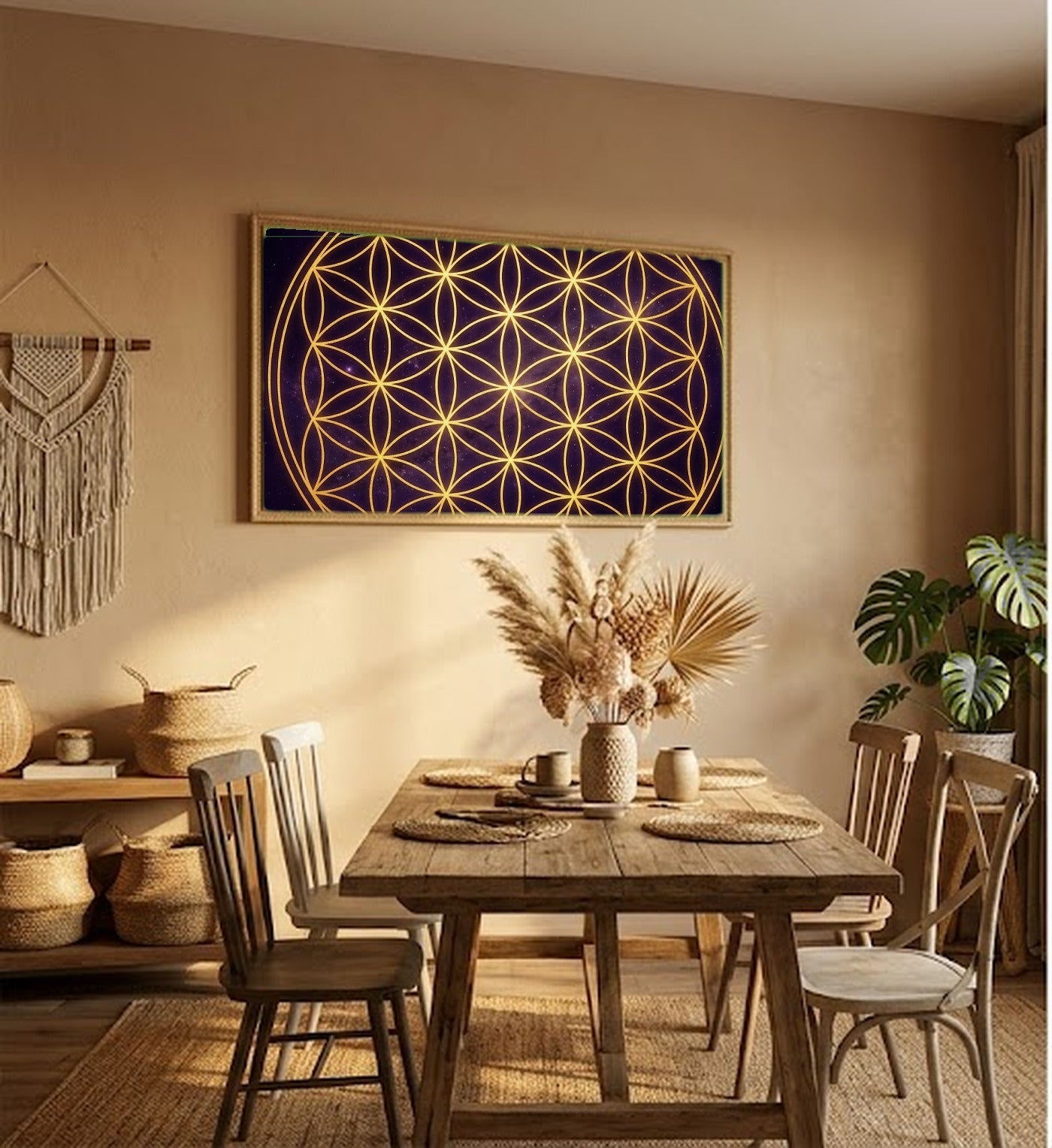 Flower of Life Canvas Wall Art - Sacred Geometry Print, Universal Spiritual, Meditation Decor, Stretched Canvas — hallway