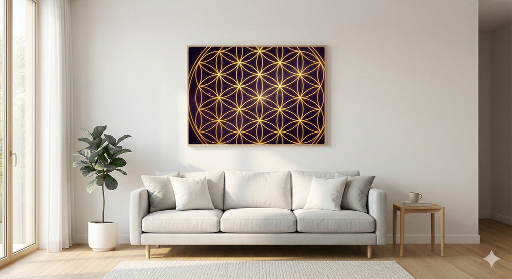 Flower of Life Canvas Wall Art - Sacred Geometry Print, Universal Spiritual, Meditation Decor, Stretched Canvas — living room
