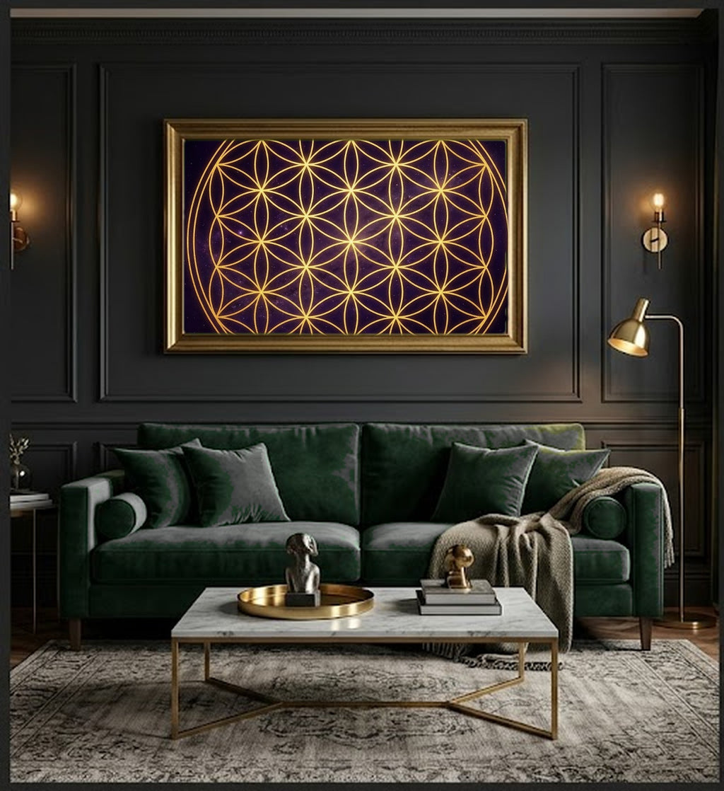 Flower of Life Canvas Wall Art - Sacred Geometry Print, Universal Spiritual, Meditation Decor, Stretched Canvas — office