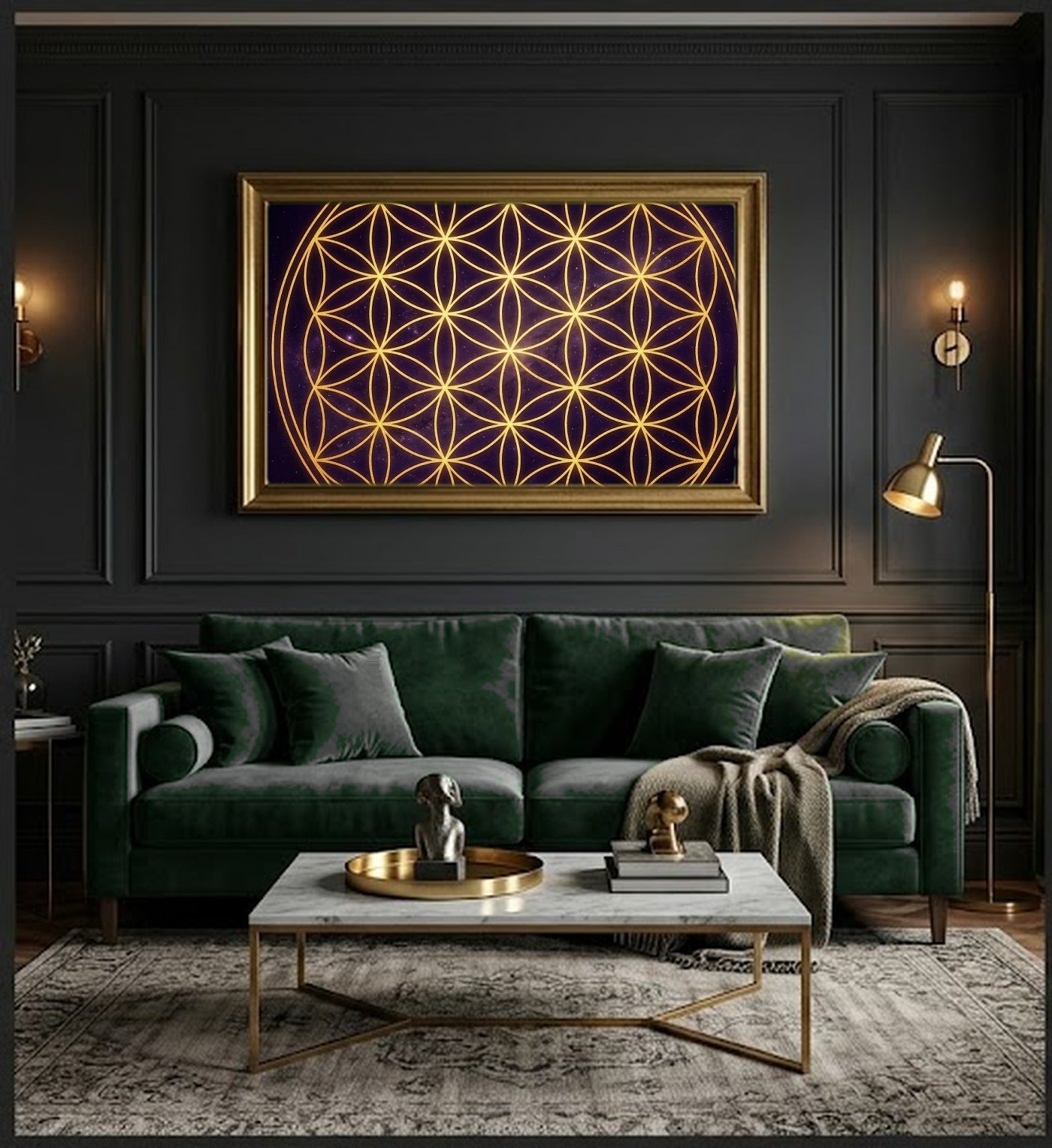 Flower of Life Canvas Wall Art - Sacred Geometry Print, Universal Spiritual, Meditation Decor, Stretched Canvas — office