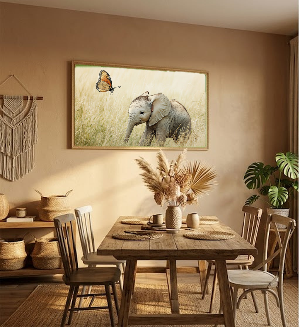 Safari Elephant Canvas Wall Art | Nursery Baby Animal Print, Kids Room Decor, Stretched Canvas — safari-nursery-elephant-hallway-wall-art.jpg