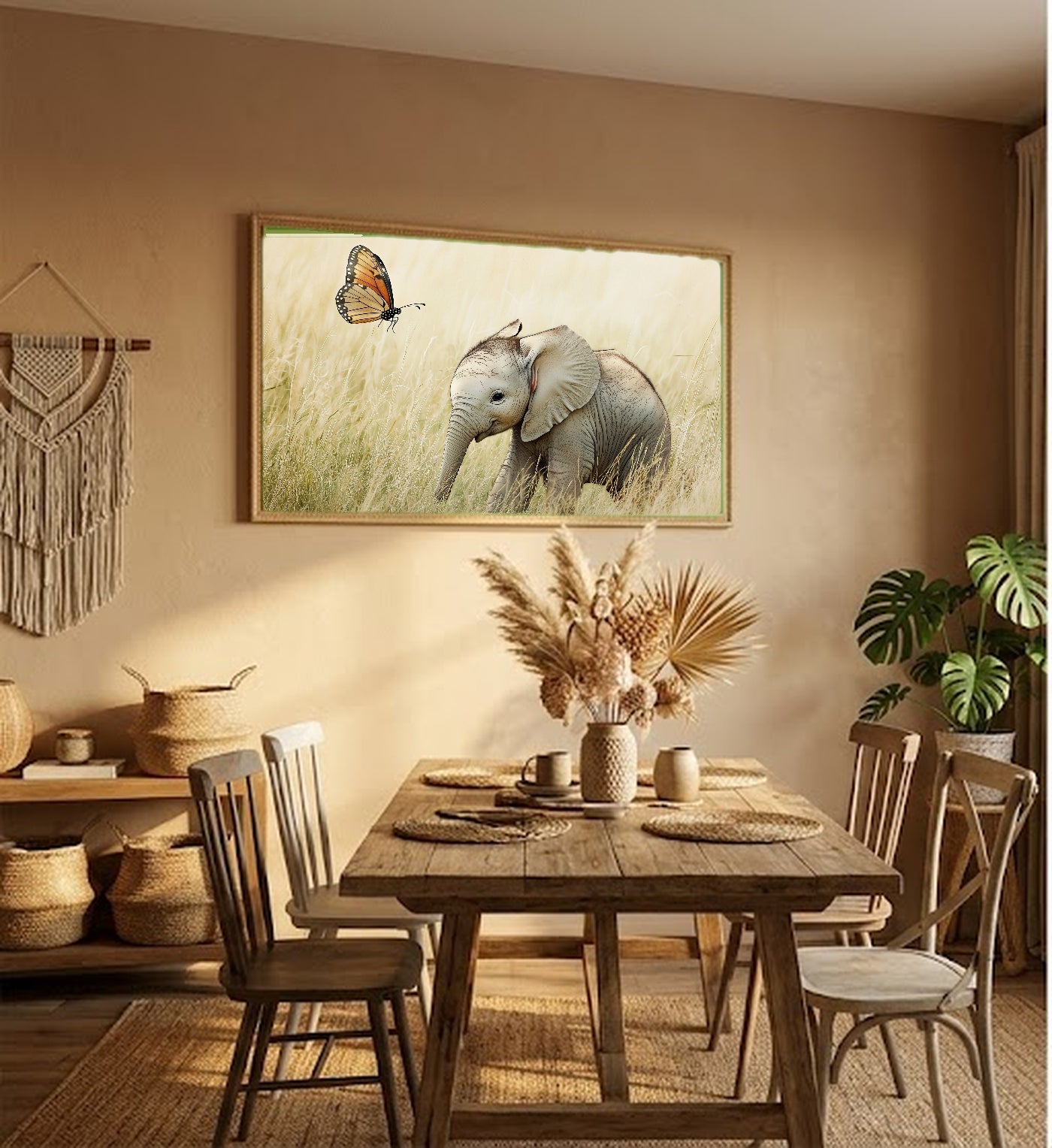 Safari Elephant Canvas Wall Art | Nursery Baby Animal Print, Kids Room Decor, Stretched Canvas — safari-nursery-elephant-hallway-wall-art.jpg