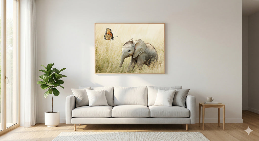 Safari Elephant Canvas Wall Art | Nursery Baby Animal Print, Kids Room Decor, Stretched Canvas — safari-nursery-elephant-living-room-wall-art.jpg