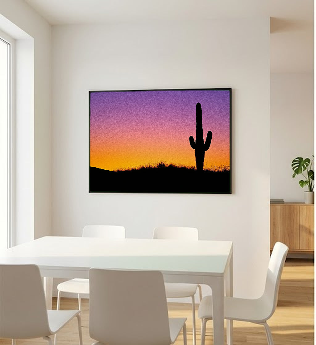 Saguaro Cactus Canvas Wall Art | Desert Sunset Silhouette Print, Southwest Decor, Stretched Canvas — saguaro-cactus-sunset-gradient-bedroom-wall-art.jpg