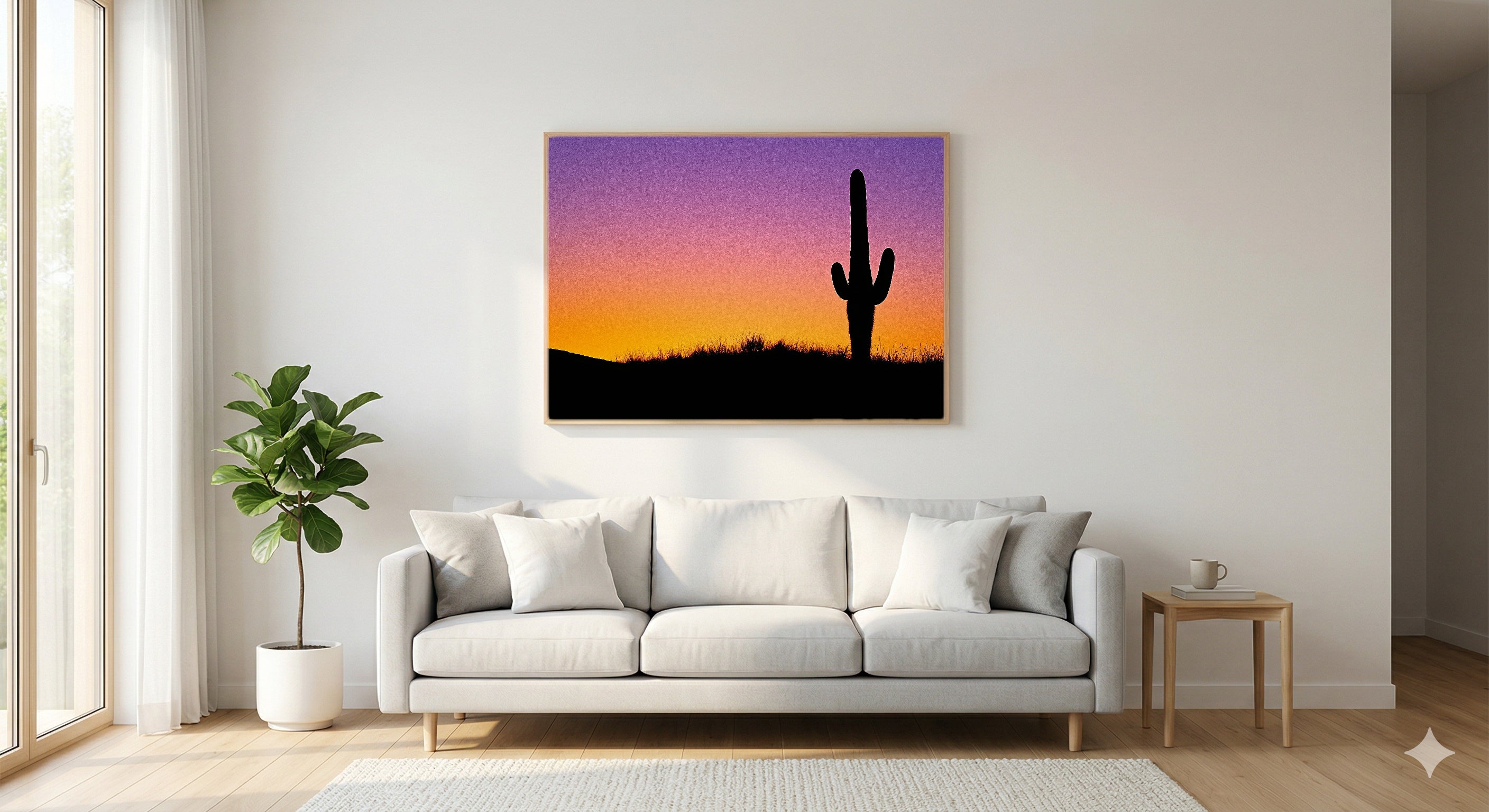 Saguaro Cactus Canvas Wall Art | Desert Sunset Silhouette Print, Southwest Decor, Stretched Canvas — saguaro-cactus-sunset-gradient-living-room-wall-art.jpg