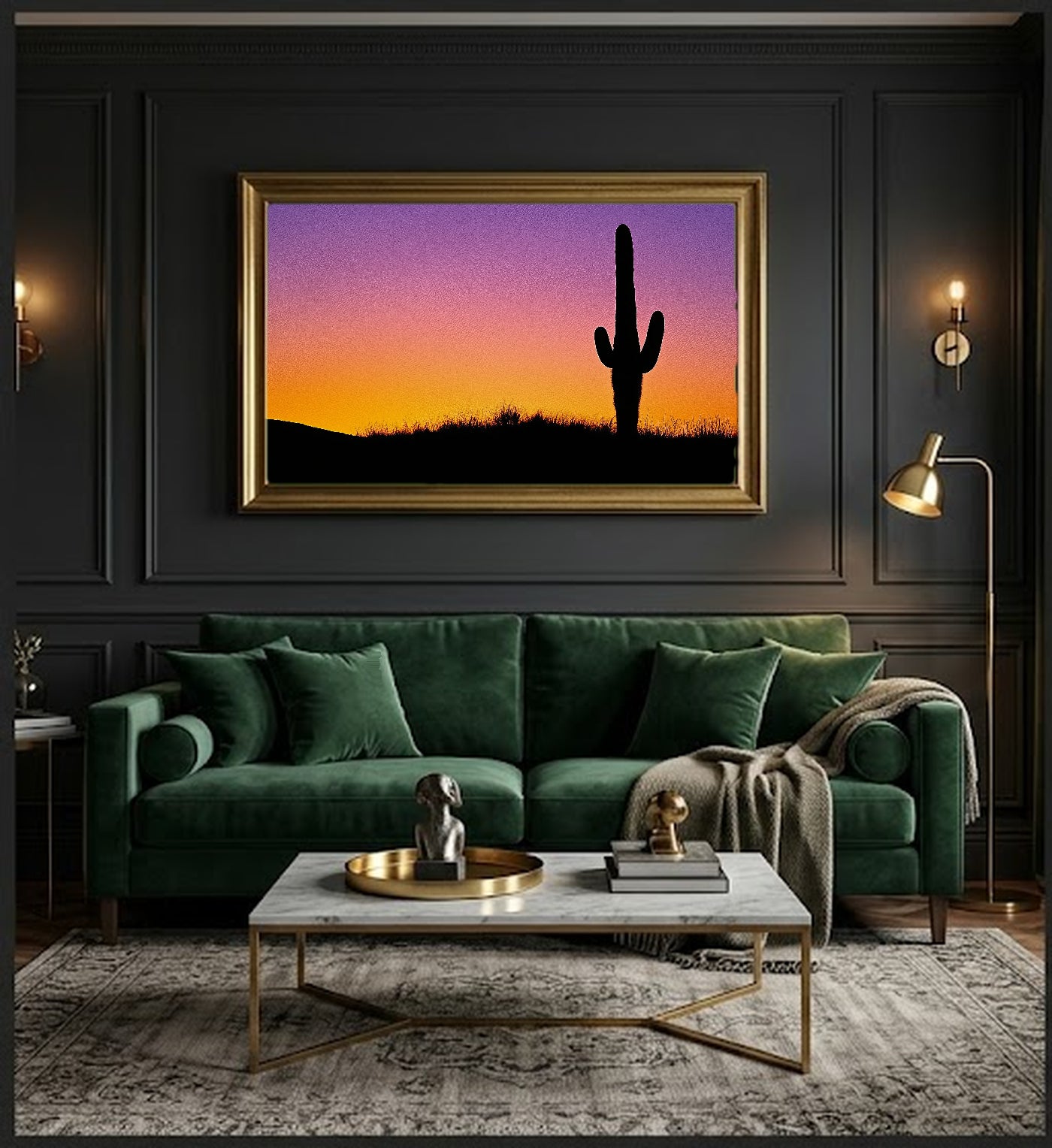 Saguaro Cactus Canvas Wall Art | Desert Sunset Silhouette Print, Southwest Decor, Stretched Canvas — saguaro-cactus-sunset-gradient-office-wall-art.jpg