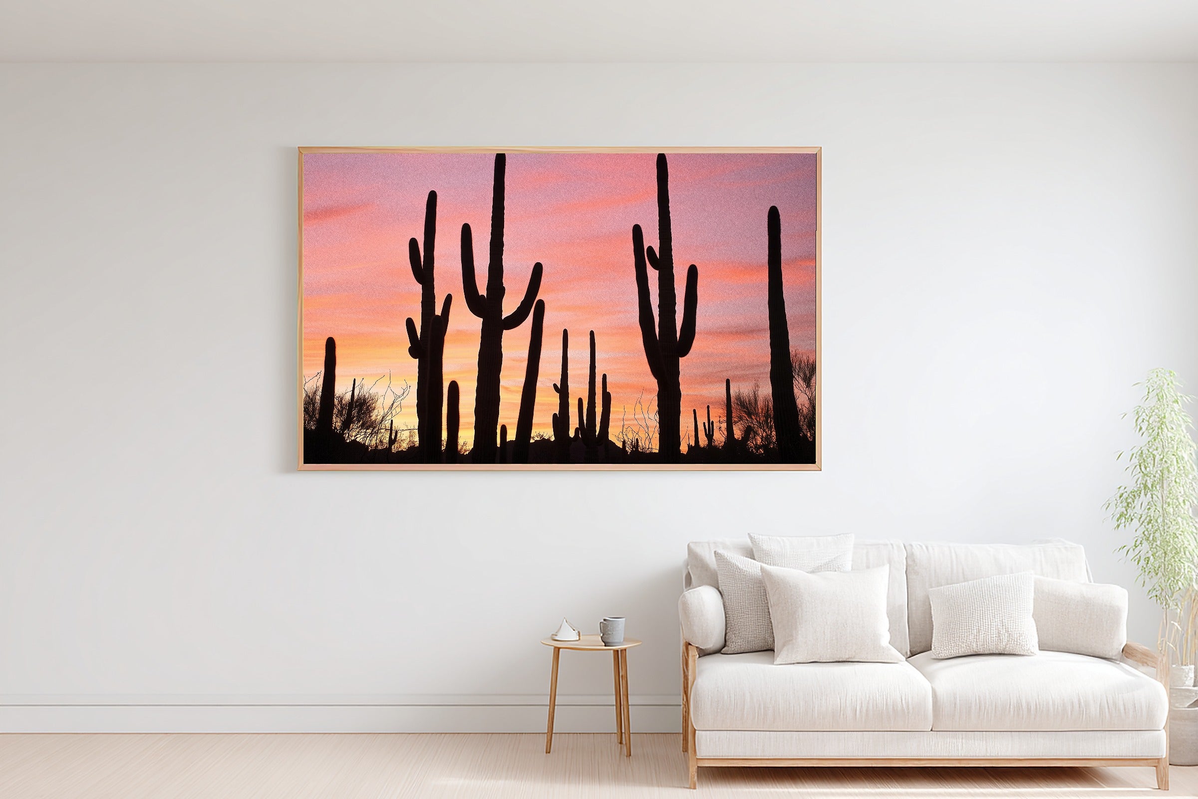 Warm Gallery Saguaro Desert Sunset Art Print — Dreamy Decor for the Living Room, Stretched Canvas the Art Lover in Your Life Will Love — saguaro-desert-sunset-bedroom-wall-art.jpg