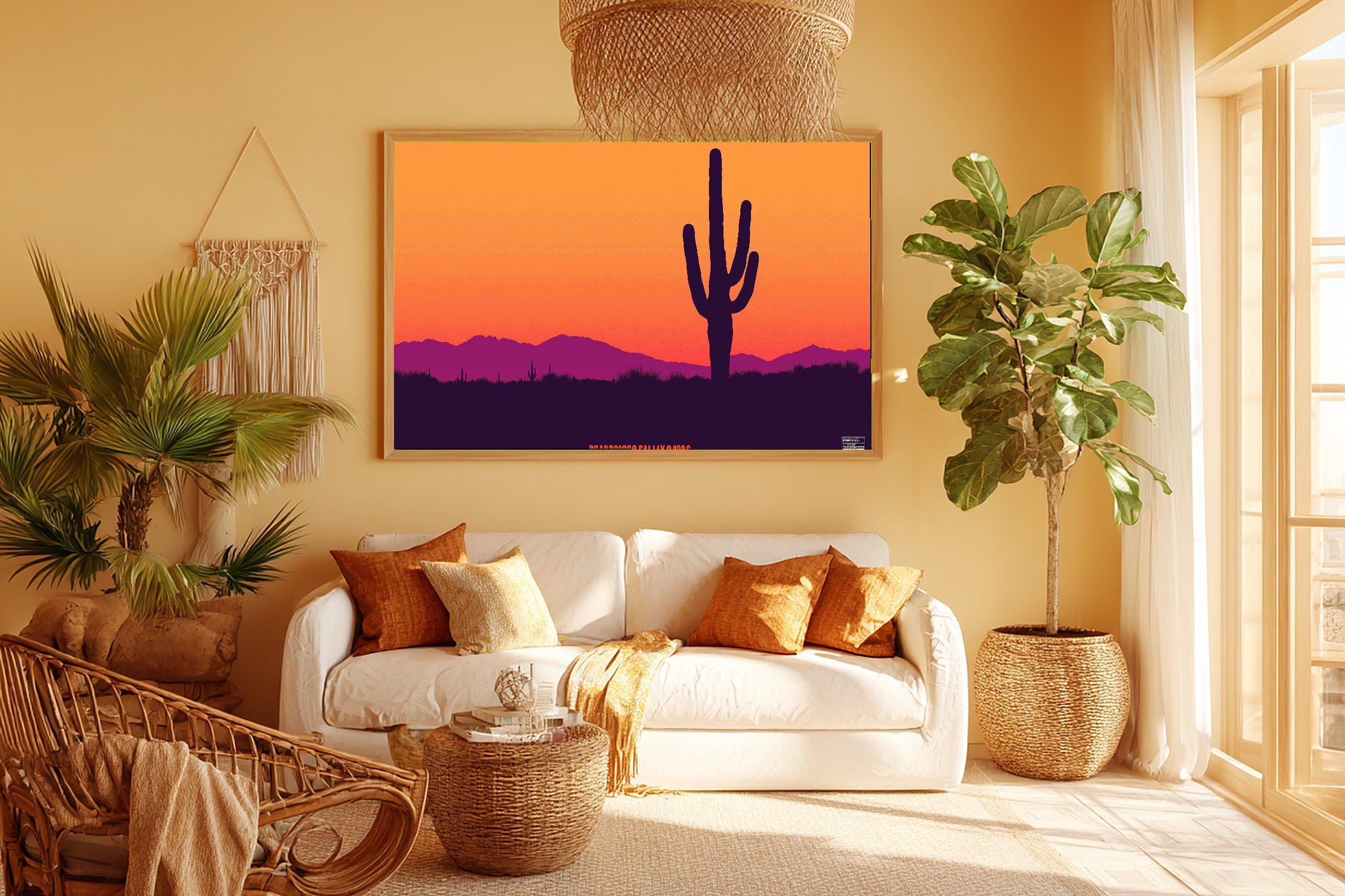 Saguaro Retro Poster Cozy Studio Wall Art — Heartfelt Print for the Living Room, Stretched Canvas Gift for the Art Lover in Your Life — saguaro-retro-poster-room-5-wall-art.jpg