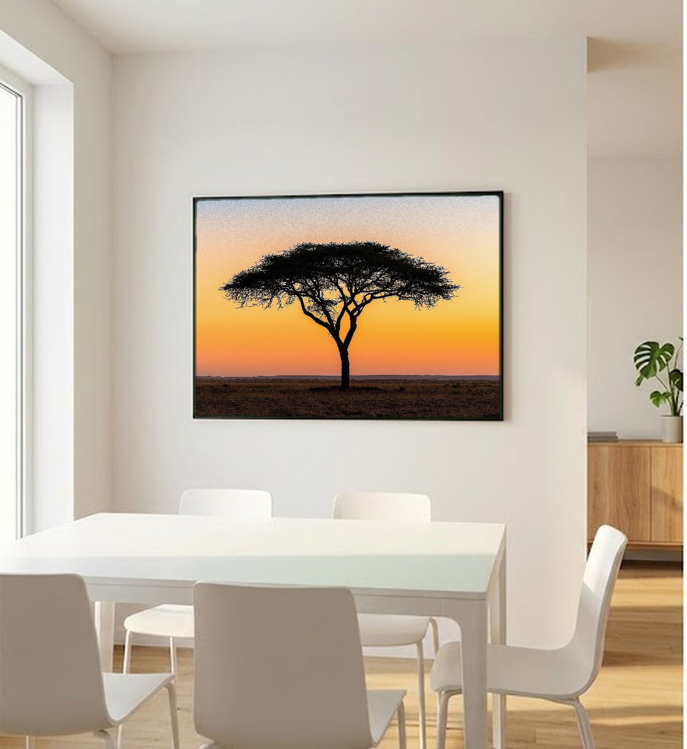Sahel Acacia Canvas Wall Art | Ochre Sunset Silhouette Print, African Savanna Decor, Stretched Canvas — sahel-acacia-tree-ochre-sunset-bedroom-wall-art.jpg