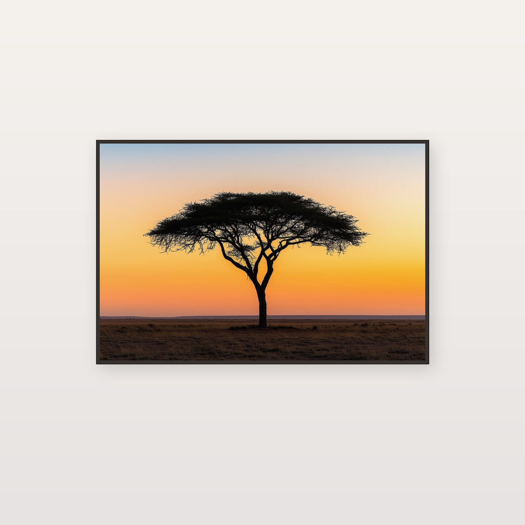Sahel Acacia Canvas Wall Art | Ochre Sunset Silhouette Print, African Savanna Decor, Stretched Canvas — sahel-acacia-tree-ochre-sunset-canvas-print.jpg