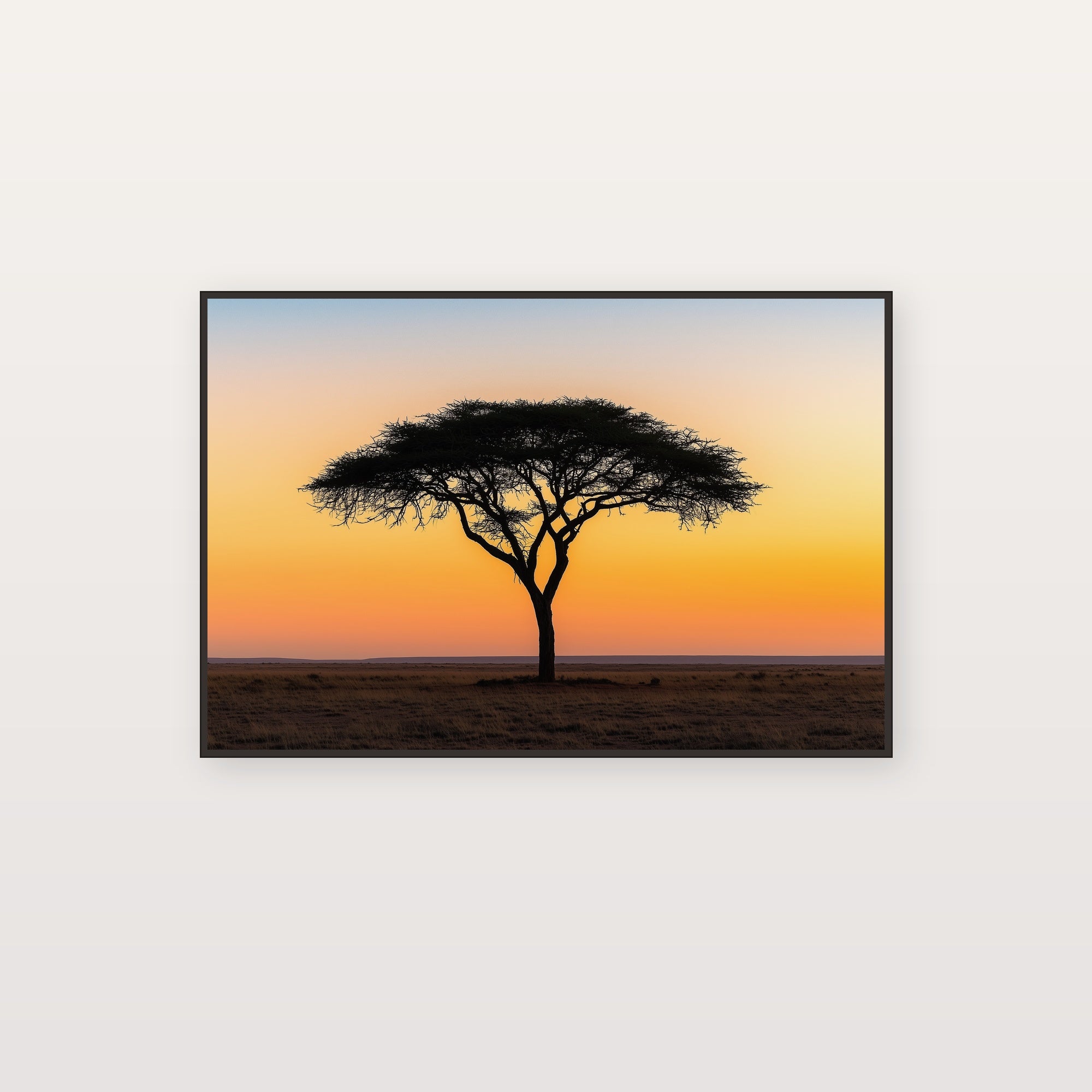 Sahel Acacia Canvas Wall Art | Ochre Sunset Silhouette Print, African Savanna Decor, Stretched Canvas — sahel-acacia-tree-ochre-sunset-canvas-print.jpg