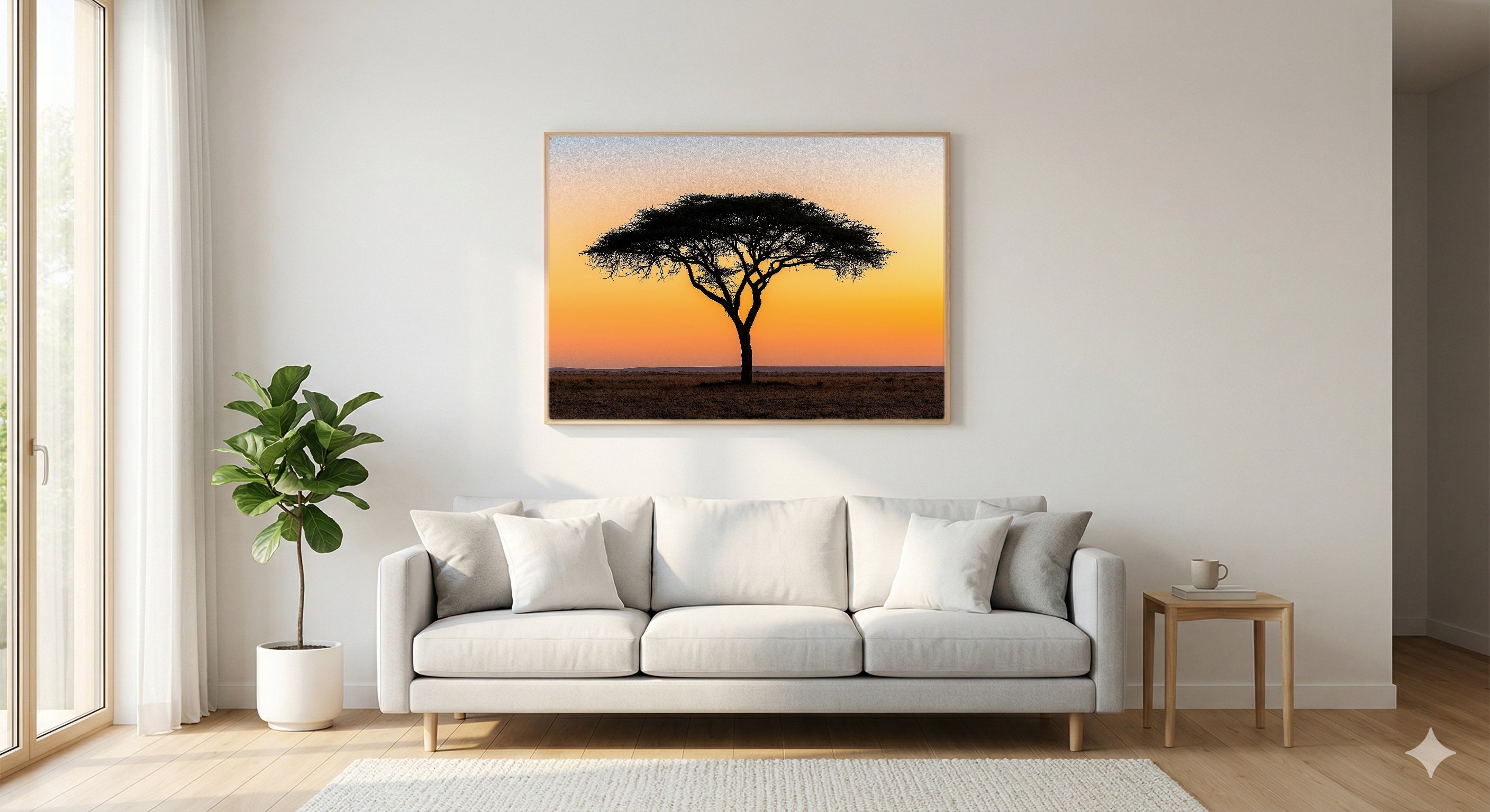 Sahel Acacia Canvas Wall Art | Ochre Sunset Silhouette Print, African Savanna Decor, Stretched Canvas — sahel-acacia-tree-ochre-sunset-living-room-wall-art.jpg
