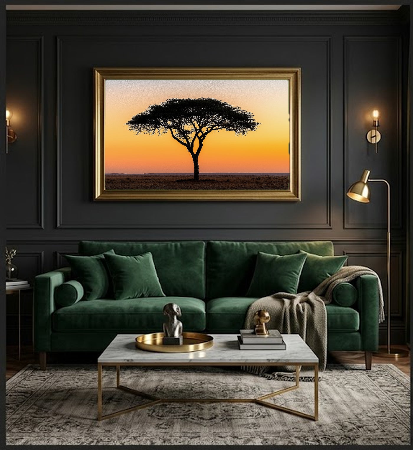Sahel Acacia Canvas Wall Art | Ochre Sunset Silhouette Print, African Savanna Decor, Stretched Canvas — sahel-acacia-tree-ochre-sunset-office-wall-art.jpg