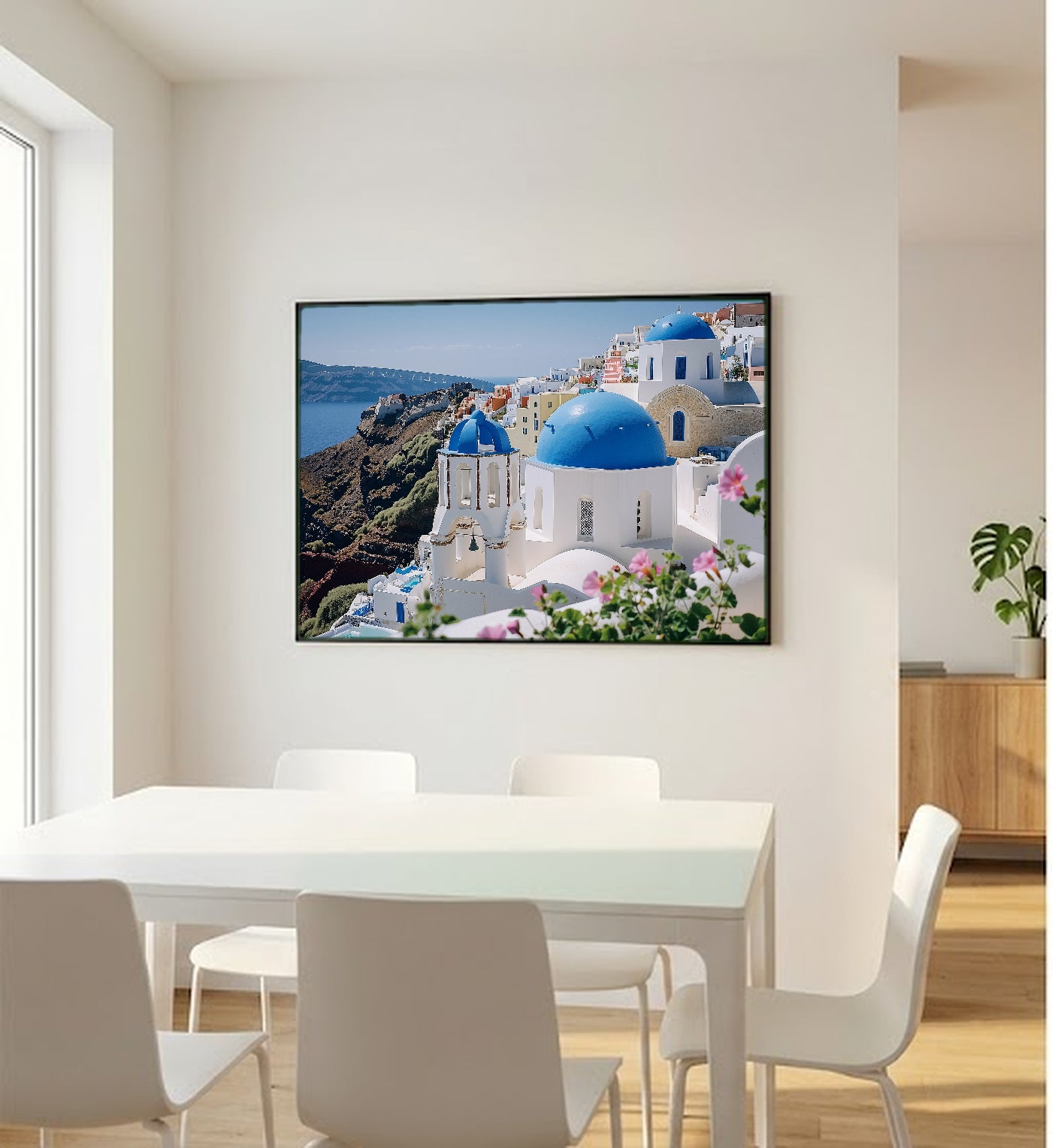 Santorini Blue Domes Canvas Wall Art | Greek Island Oia Print, Mediterranean Decor, Stretched Canvas — santorini-blue-domes-bedroom-wall-art.jpg