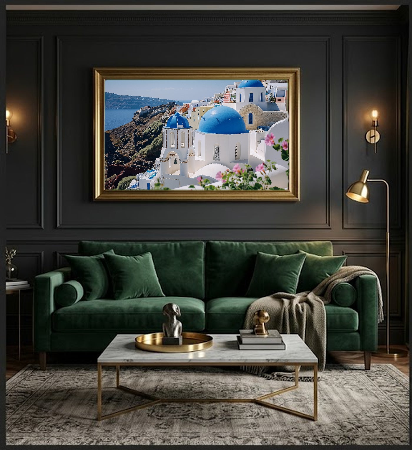 Santorini Blue Domes Canvas Wall Art | Greek Island Oia Print, Mediterranean Decor, Stretched Canvas — santorini-blue-domes-office-wall-art.jpg