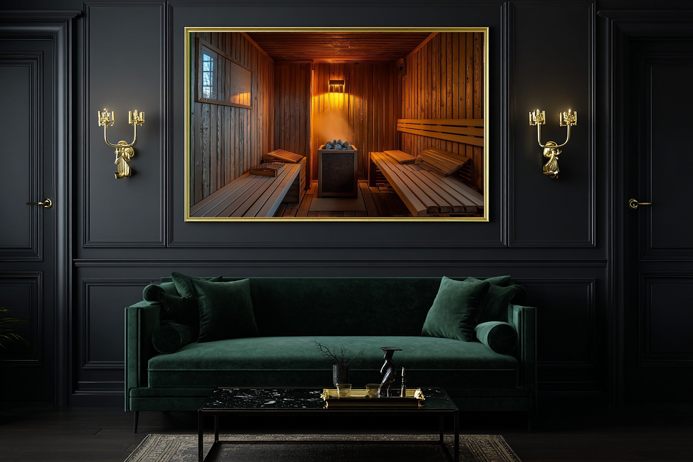 Cozy Studio Sauna Interior Warm Cedar Art Print — Timeless Decor for the Living Room, Stretched Canvas the Art Lover in Your Life Will Love — sauna-interior-warm-cedar-office-wall-art.jpg
