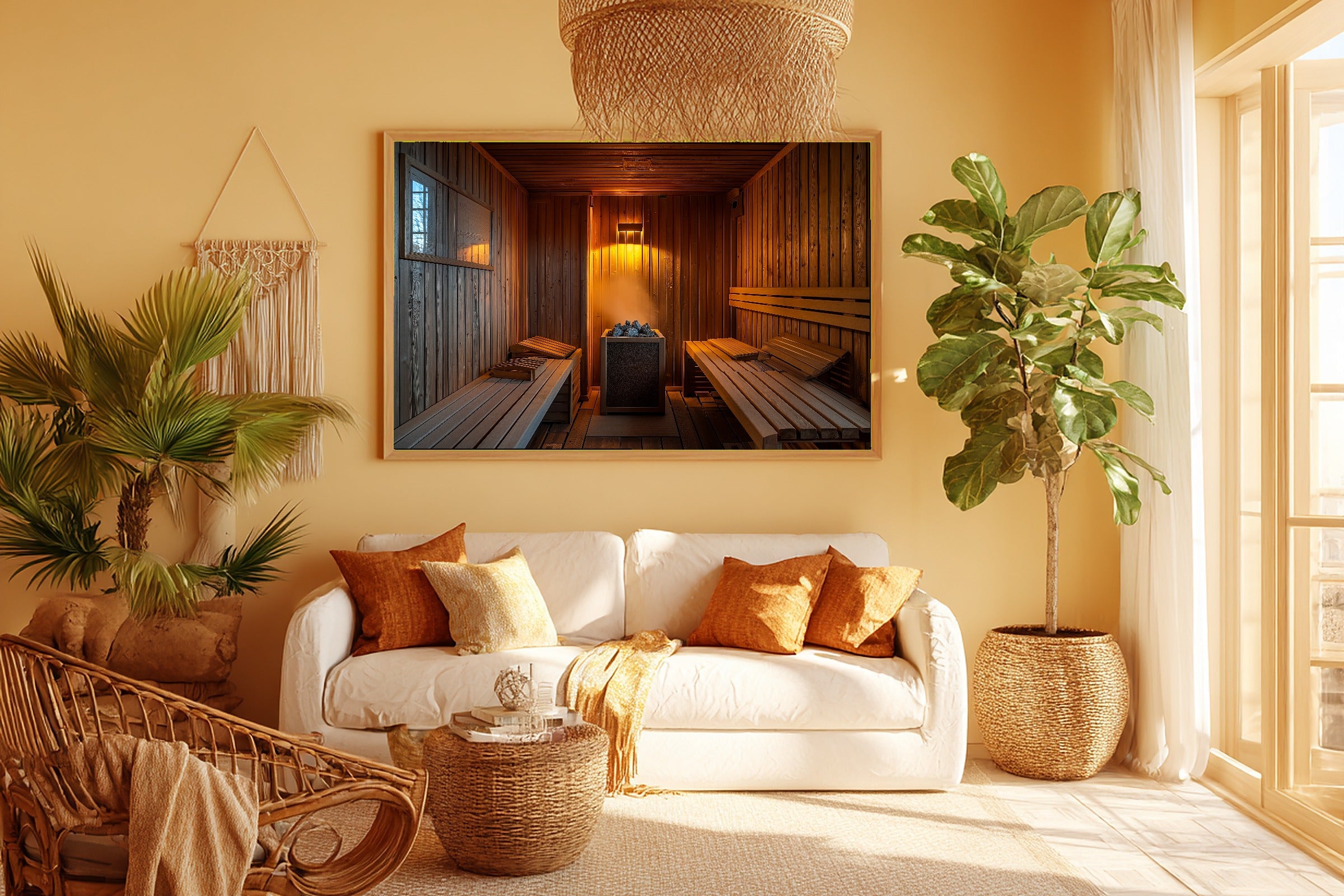 Cozy Studio Sauna Interior Warm Cedar Art Print — Timeless Decor for the Living Room, Stretched Canvas the Art Lover in Your Life Will Love — sauna-interior-warm-cedar-room-5-wall-art.jpg