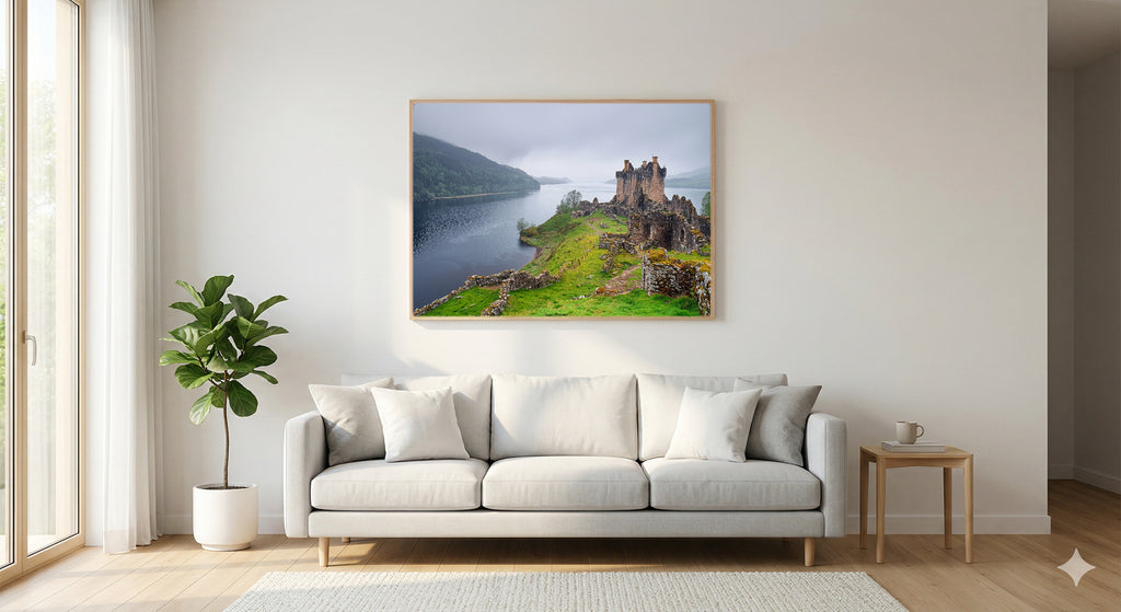 Loch Ness Canvas Wall Art | Urquhart Castle Scotland Print, Highland Decor, Celtic Landscape, Stretched Canvas — scotland-loch-ness-living-room-wall-art.jpg