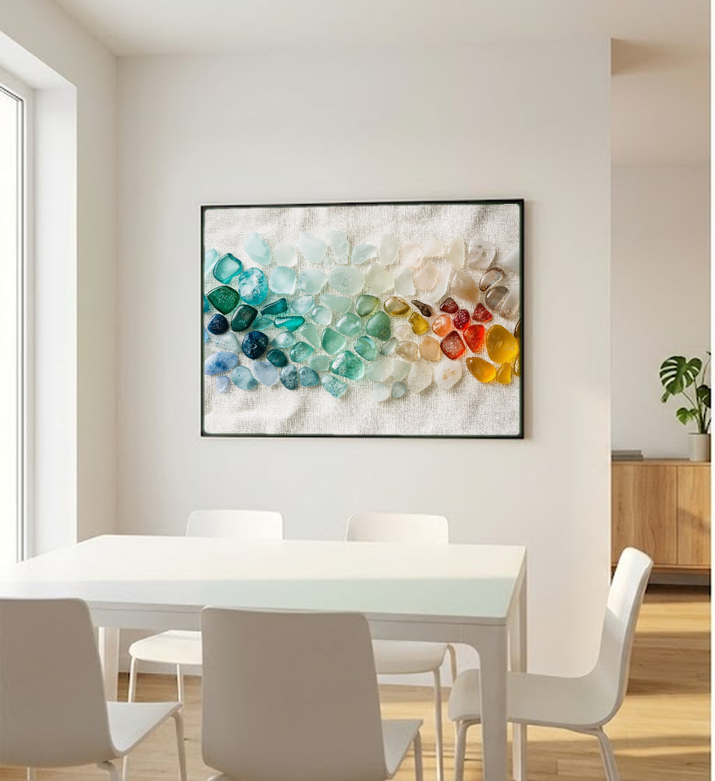 Sea Glass Canvas Wall Art | Color Spectrum Specimen Print, Coastal Grandma Beachcomber Decor, Stretched Canvas — sea-glass-color-spectrum-bedroom-wall-art.jpg